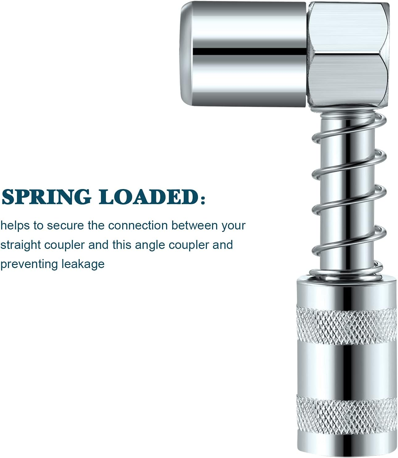 Silver 90 Degree Grease Coupler Gun Adapter 90 Degree Grease Gun Coupler Grease Gun Fittings Grease Gun Tips 3 Jaw Angle Swivel Snap Right Fitting Tool for Farm Truck Auto Industrial Use(2 Pieces) image number 2