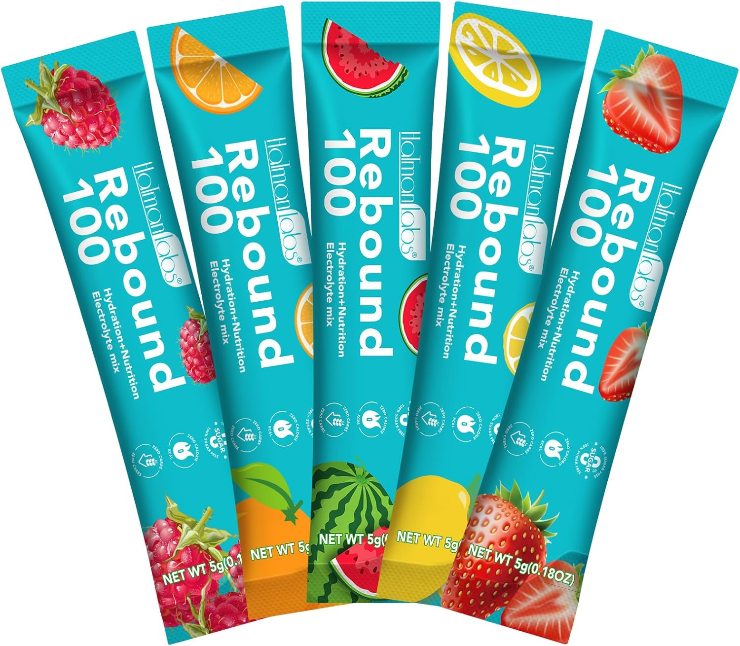 Rebound 100 Electrolyte Drink Mix | Hydration & Nutrition Blend | Sugar-Free, Zero-Calorie Formula | Variety Pack with Watermelon, Orange, Strawberry, Lemon & Raspberry Flavours | 30 Sachets