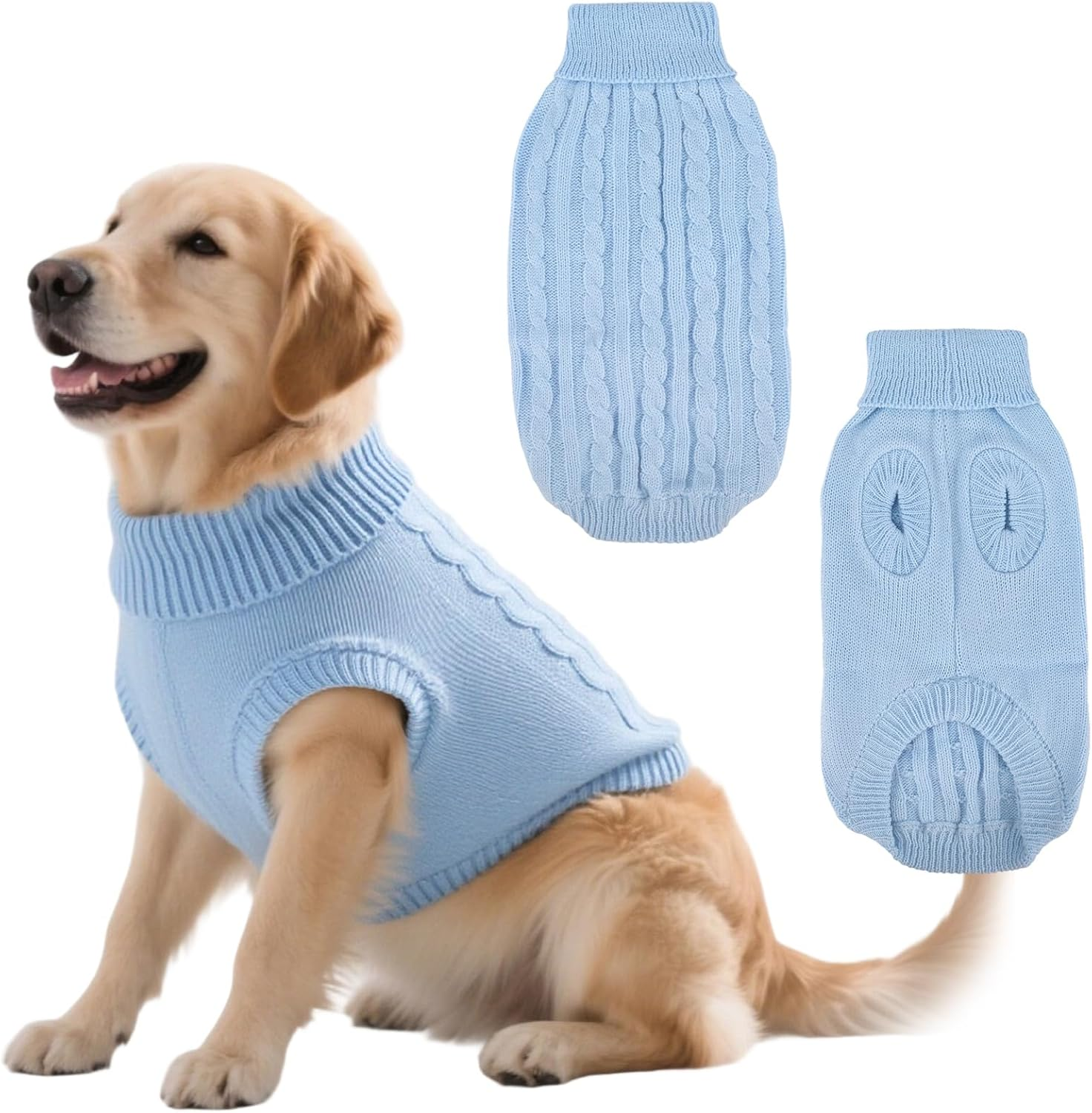 Dog Jumpers Knitted Turtleneck for Medium Large Dogs (Less than 21 KG), Warm Winter Dog Sweater Cute, Apparel Puppy Twist Striped Vest Dog Clothes (Red, Large)
