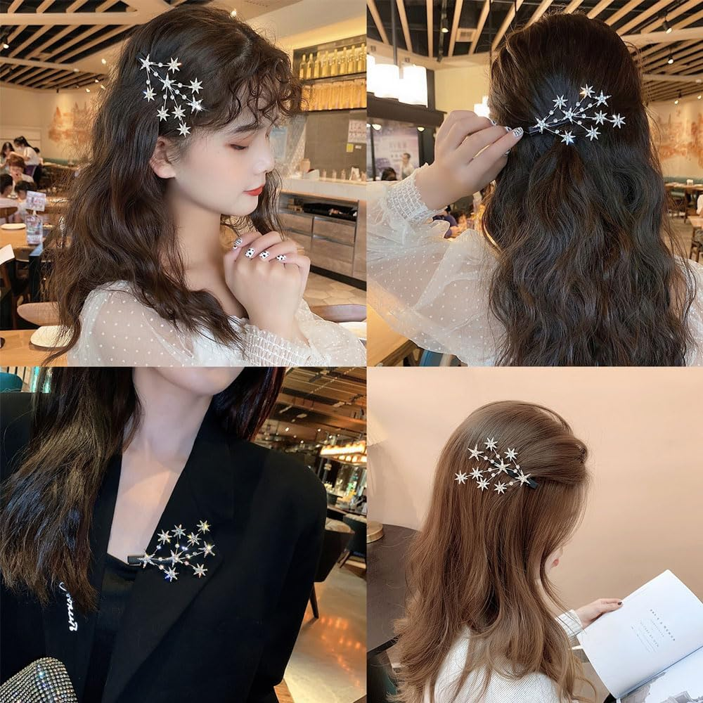 Bride Hair Accessories Wedding Star Hair Clips with Rhinestones Star Hairclips Crystal Hair Clips for Women Girls Hair Styling Accessories Rhinestone Star Hair Pins Headpieces 2Pcs image number 2