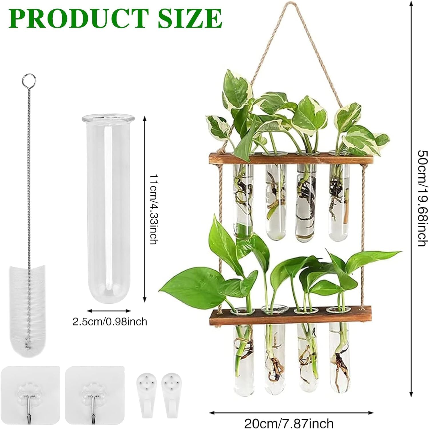 Plant Propagation Station,2 Tiered Test Tube Hanging Plant Holder with Wooden Stand,Propagation Station with Wooden Stand, Propagation Planters Glass Tube for Hydroponic Plant Decor image number 4