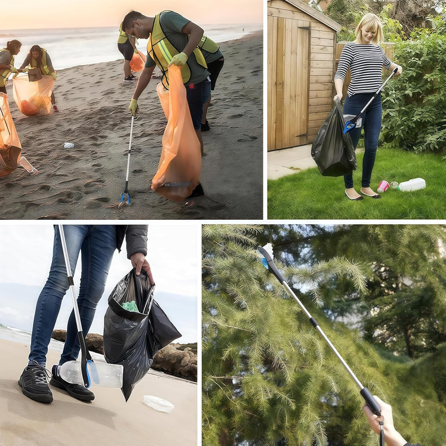 Reacher Grabber Tool，32" Foldable Trash Picker for Elderly Garb Reaching Tool ，Elderly Assist Arm Extension Too Foldable Reacher Grabber Pickup Tool with 360&deg; Rotating Jaw & Magnets(Blue) image number 2