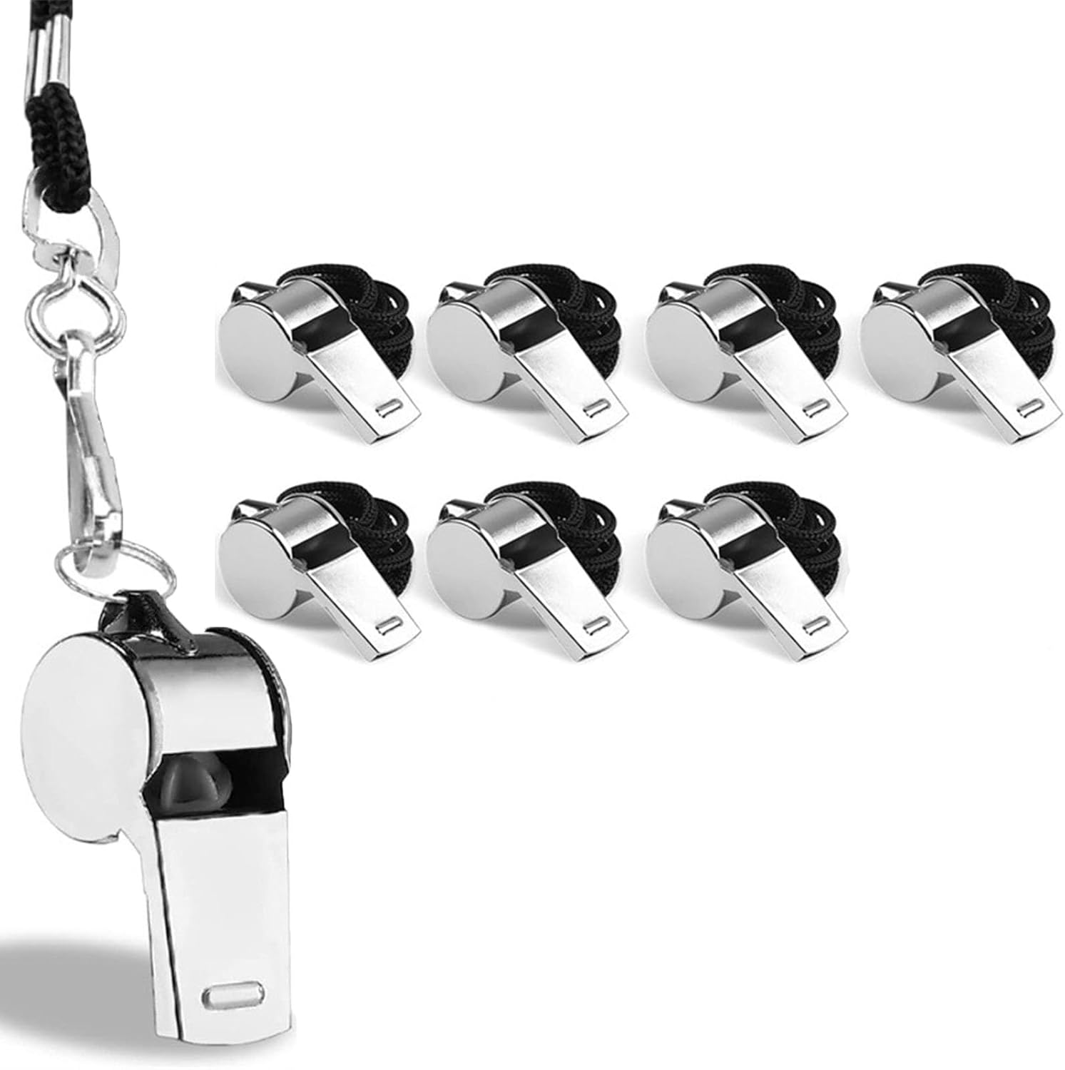 XUTONG 7Pcs Whistle,Stainless Steel Whistle Loud Crisp Sound Coach Whistles Metal Whistle with Lanyard for Referees,Polices,Training,Teachers
