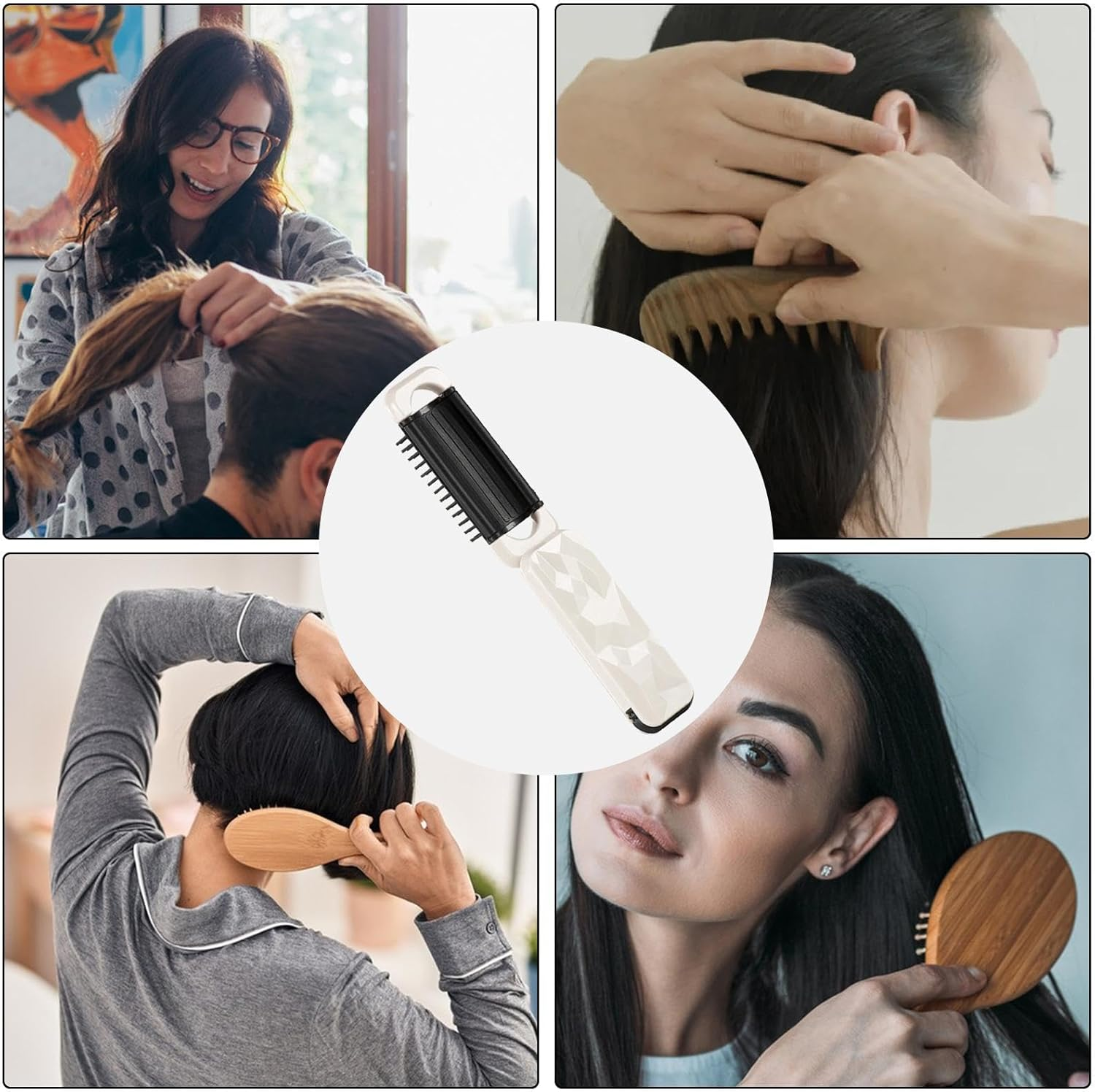 Foldable Hair Brush with Mirrors, Portable Air Cushion Comb, Travel Hair Styling Tool, High Top Artifact Hair Comb, Scalp Massage Brush for Curly Hair, Ladies&rsquo; Foldable Hair Brush, Air Cushion Comb image number 5