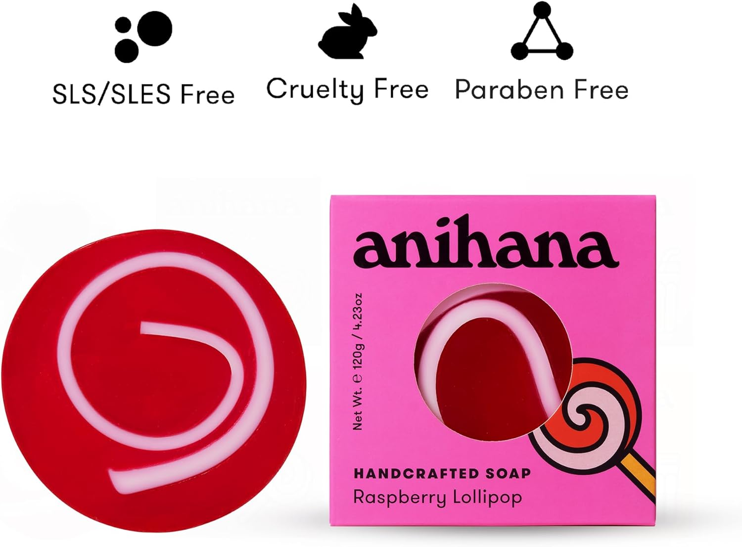 ANIHANA Soap Bar Raspberry | Lollipop - Gentle Cleanse to Hydrate & Moisturize Skin, Body & Hands - 120 Gr image number 2
