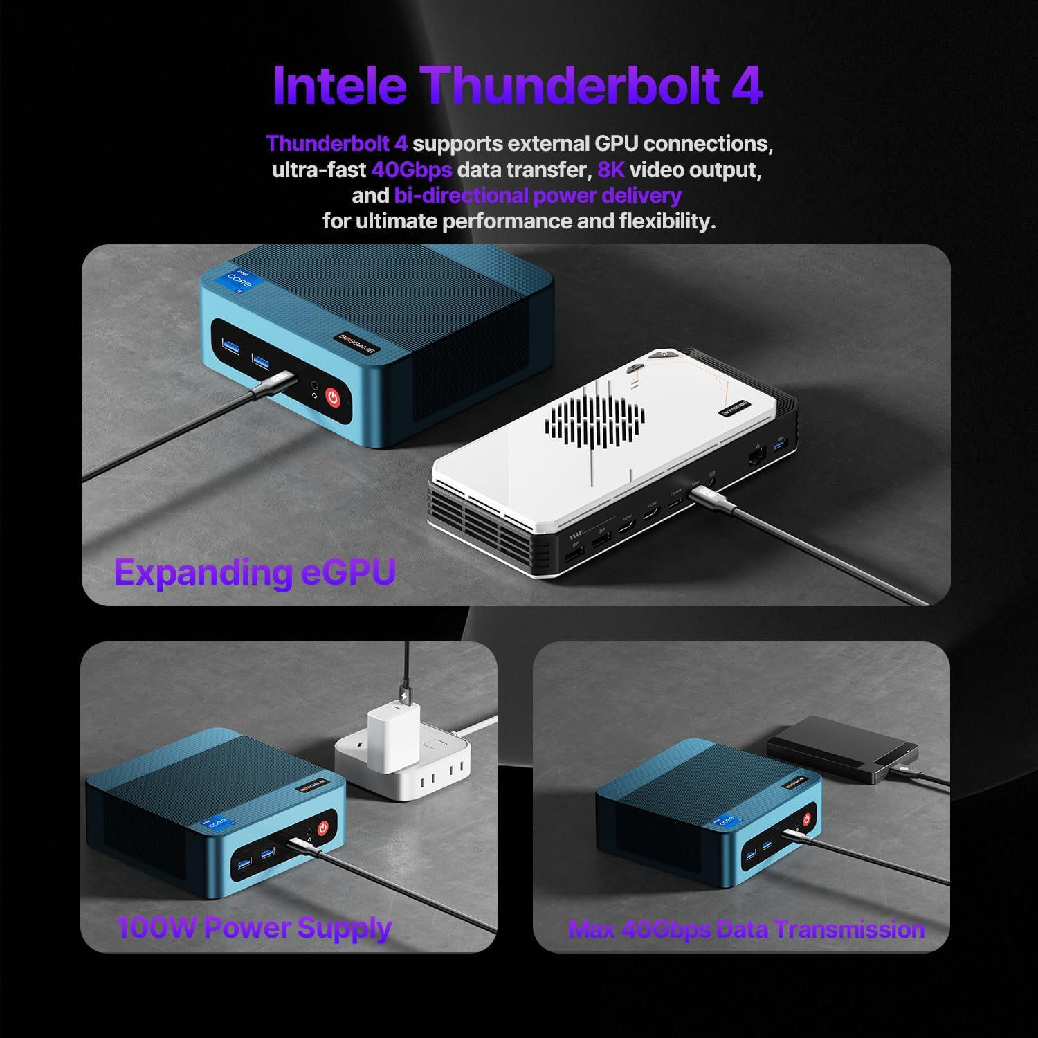 BOSGAME Mini PC NUC I7 Windows 11 Pro BOSGAME P2Plus Intel Core I7-12700H 32GB DDR5 4800 Mhz 512GB SSD | Dual 2.5G LAN | HDMI | DP | Thunderbolt 4 | Wi-Fi 6 | Bluetooth 5.2 | USB 3.2Gen2*4 image number 4