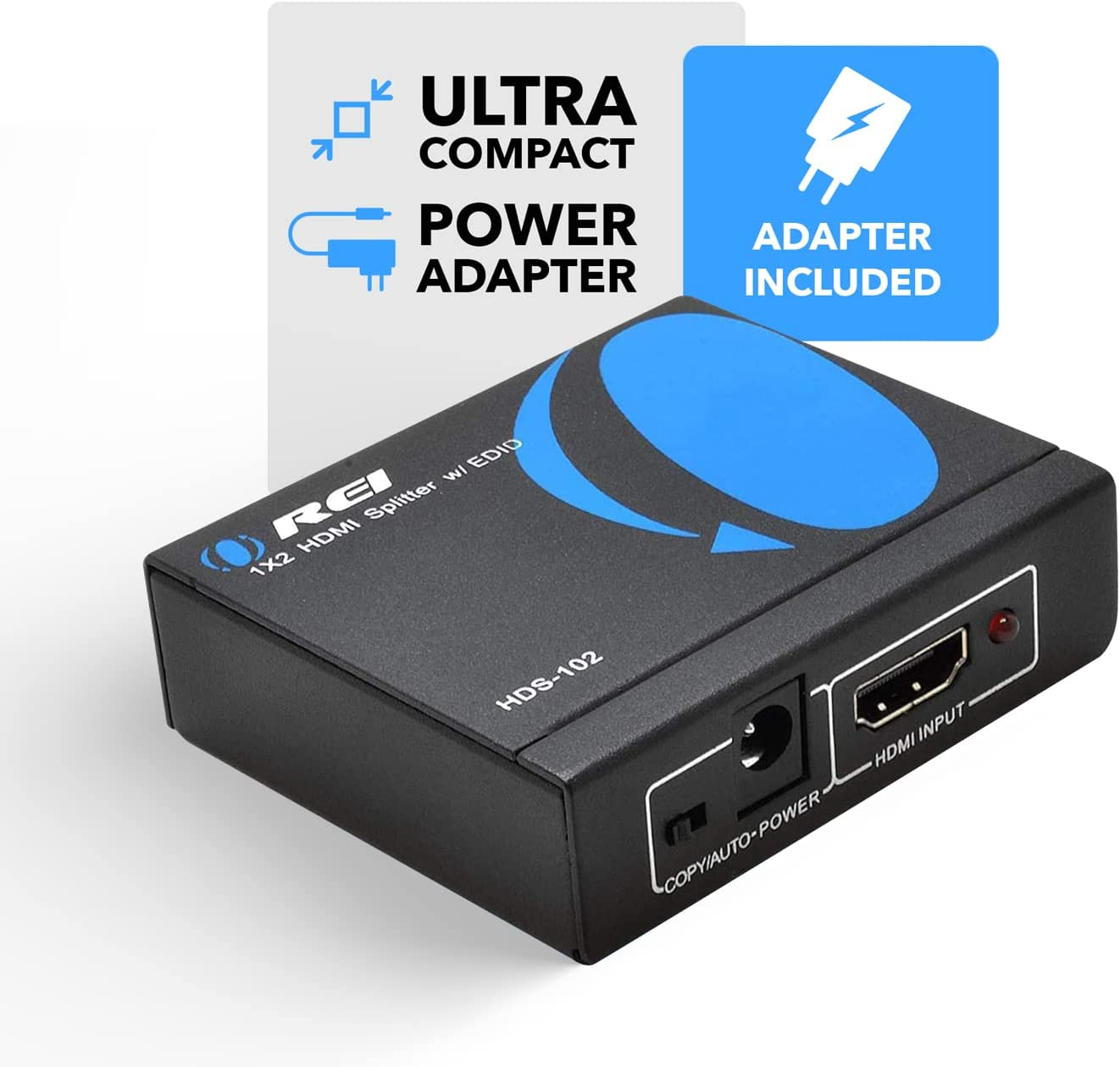 4K 1 in 2 Out HDMI Splitter by OREI - Ultra HD 4K @ 30 Hz 1X2 V. 1.4 HDCP, Power HDMI Supports 3D Full HD 1080P for Xbox, PS4 PS3 Fire Stick Blu Ray Apple TV HDTV - Adapter Included
