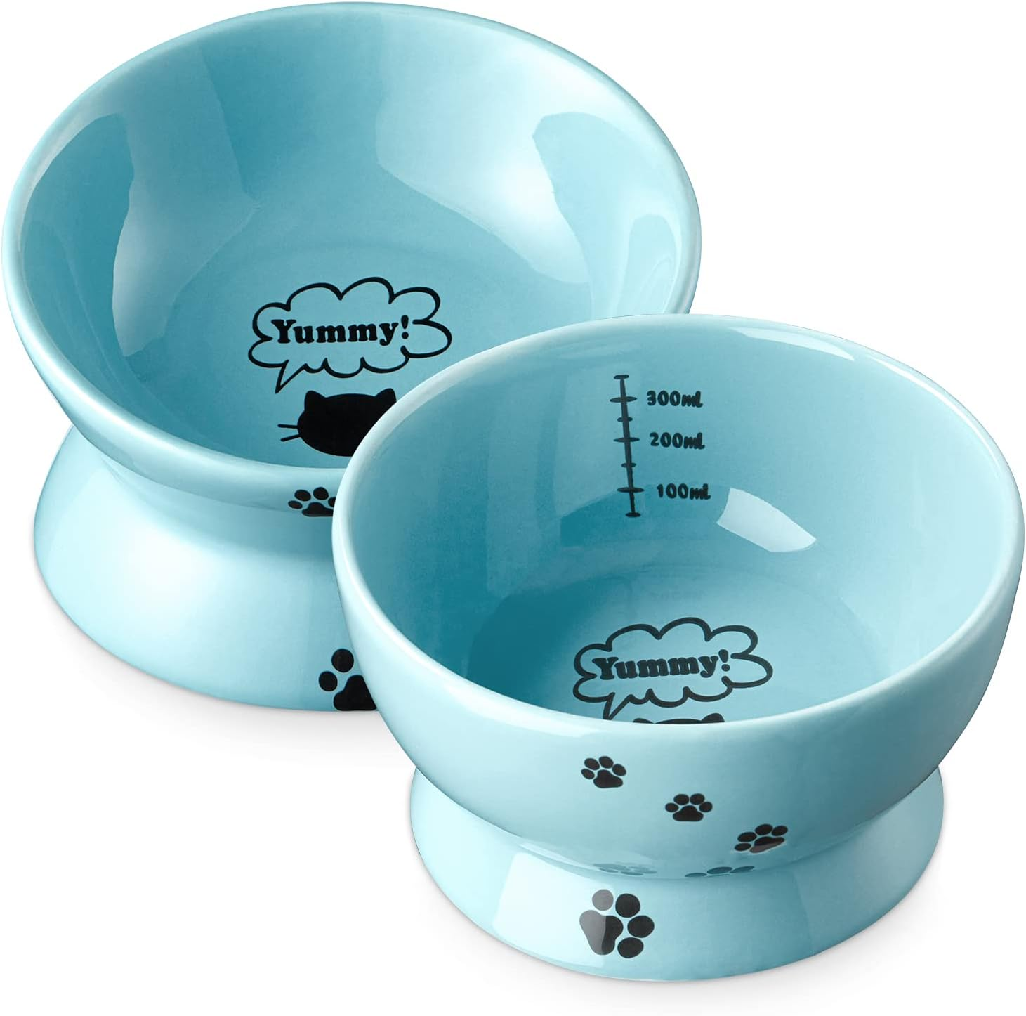 Y YHY Raised Cat Food and Water Bowl Set, Tilted Elevated Feeder, Ceramic Collection, No Spill Pet Bowls for Flat-Faced Cats and Small Dogs, Set of 2, Grey