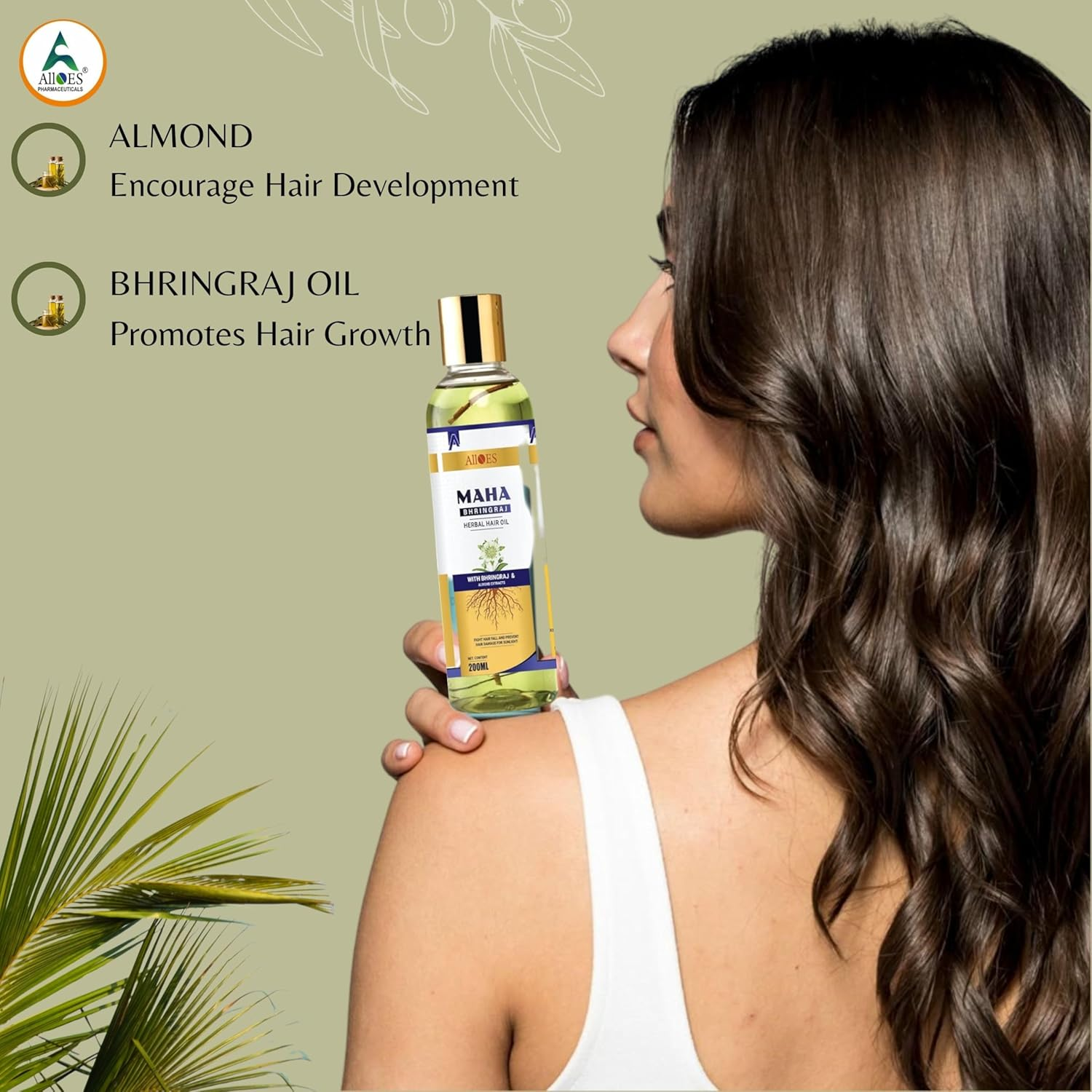 ALLOES PHARMACEUTICALS Mahabhringraj Hair Oil for Hair Growth Bhringraj Oil with Almond, Strengthens Hair Roots, Hair Fall Control, Made of Pure Herbs for Men & Women | Suits All Hair Types 200ML image number 5