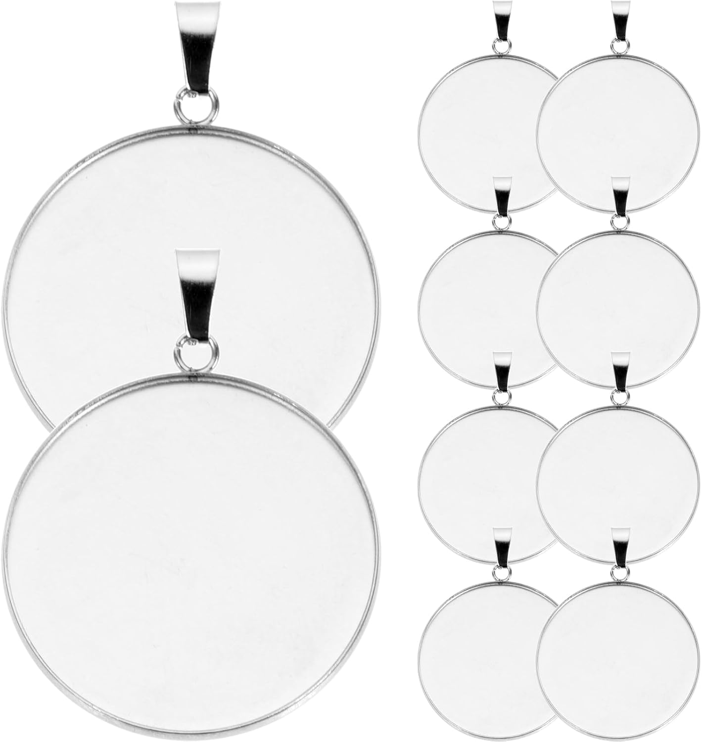TEHAUX 20Pcs Stainless Steel round Pendant Trays Kit for DIY Jewelry Making, 30Mm Silver Bezel Settings for Neck Chains and Necklaces image number 3