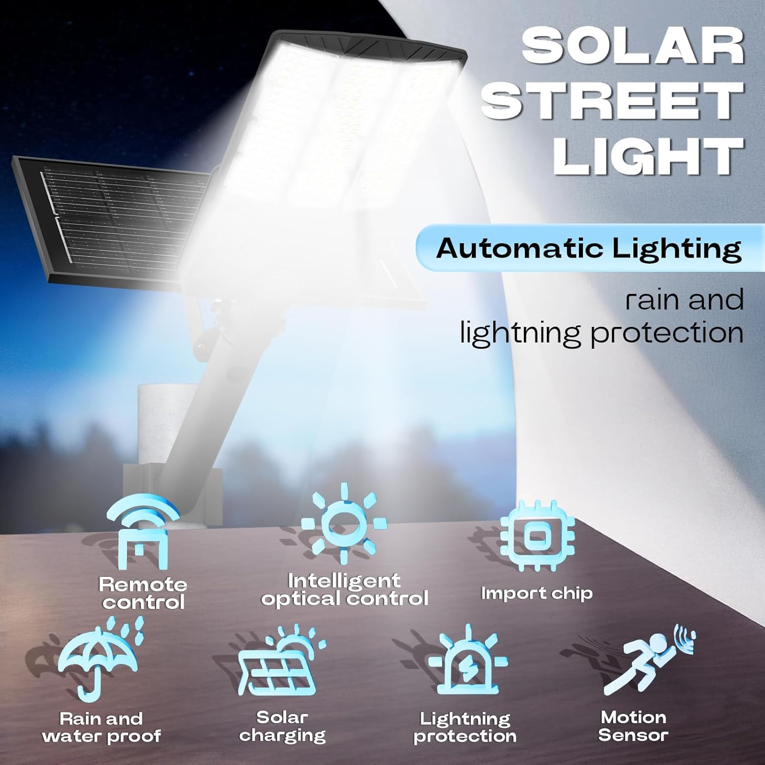 5000W Solar Street Lights Outdoor,6500K 650000LM Outdoor LED Street Light Dusk to Dawn, LED Wide Angle Lamp with Motion Sensor and Remote Control, for Parking Lot, Yard, Etc.