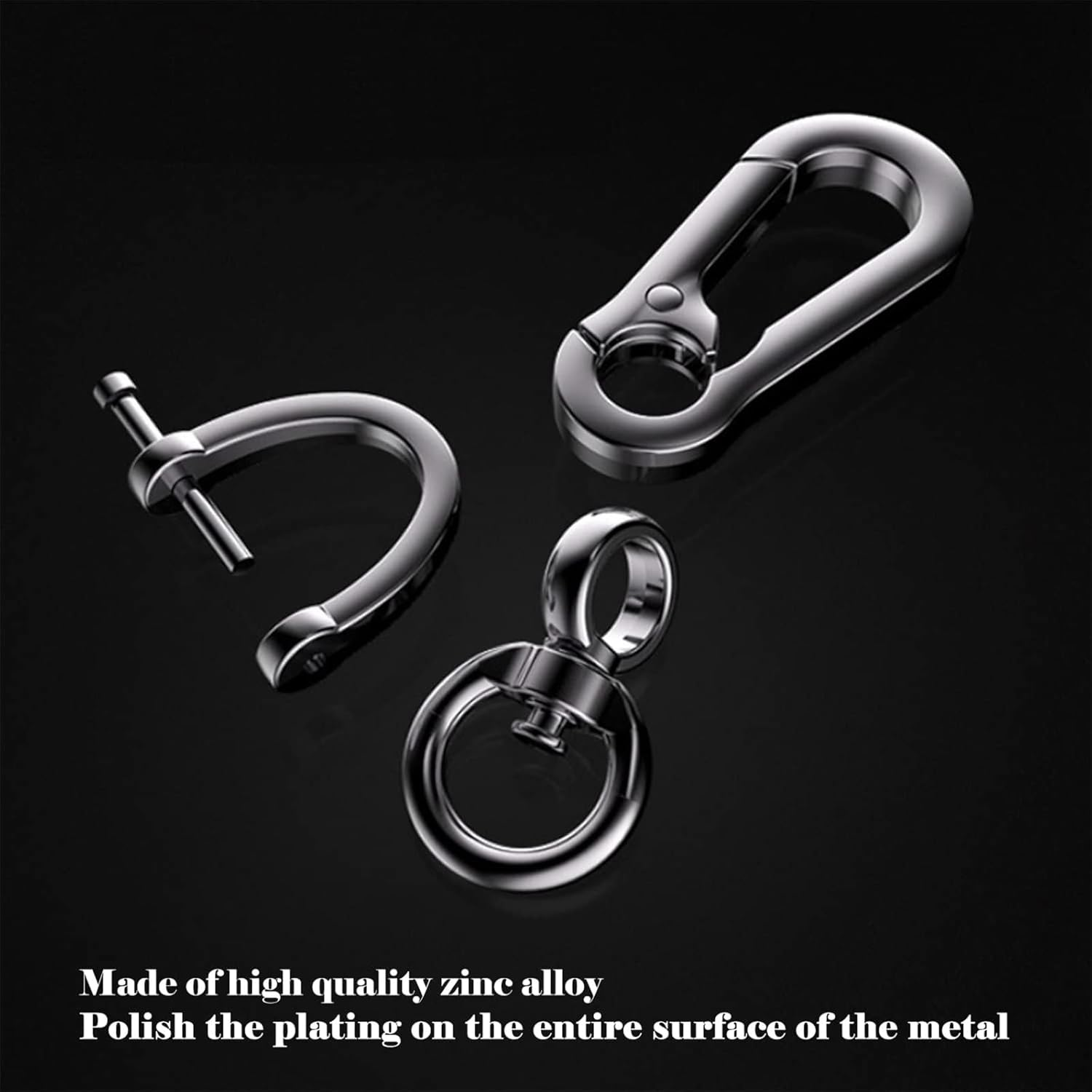 Metal Keychain Car Fob Key Chain Holder Clip 2 Pcs with Detachable Valet Key Ring & Anti-Lost D-Ring for Men and Women - Bright Black image number 3