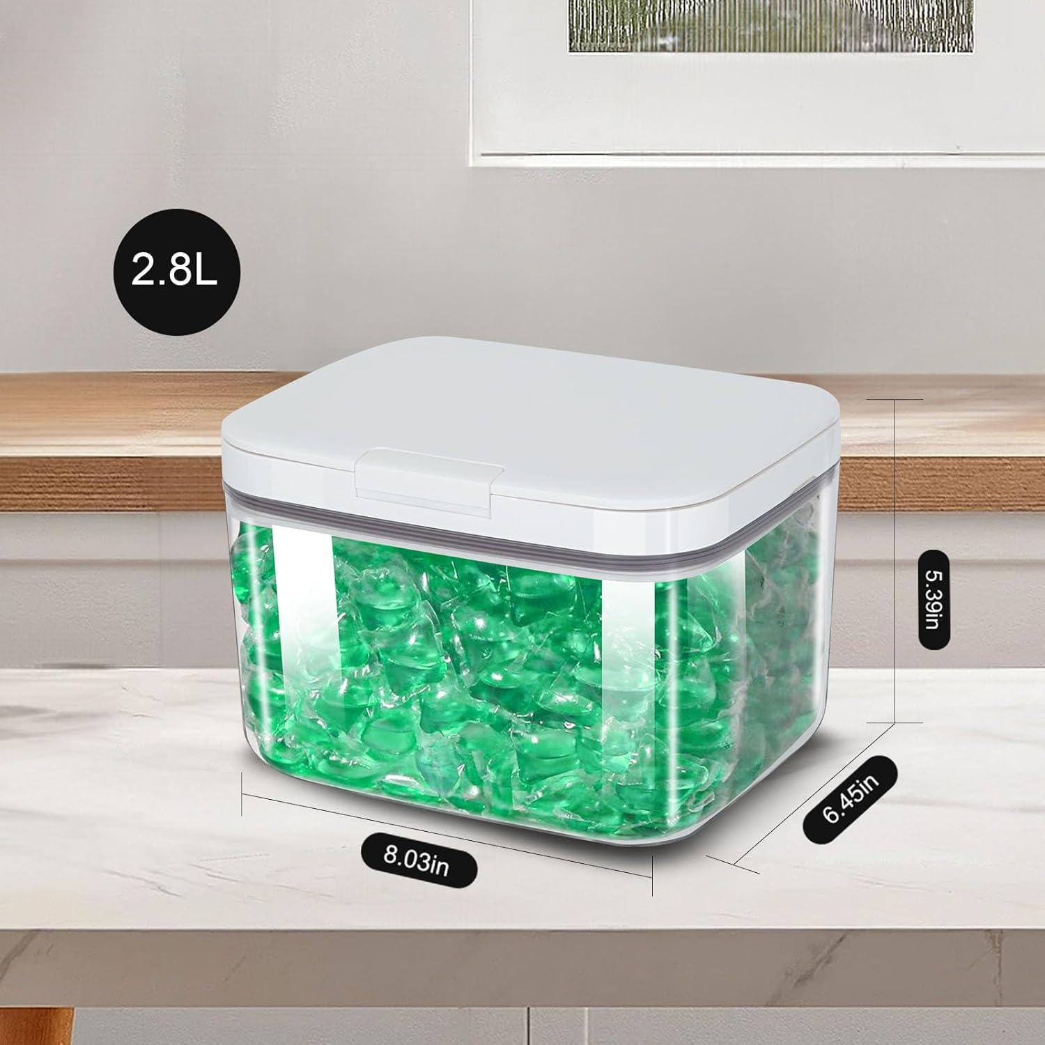 Sunal Laundry Pods Storage Container for Room Organization, 2.8L Large Capacity Laundry Powder Container with Airtight Lid for Detergent, Scent Booster Storage image number 1