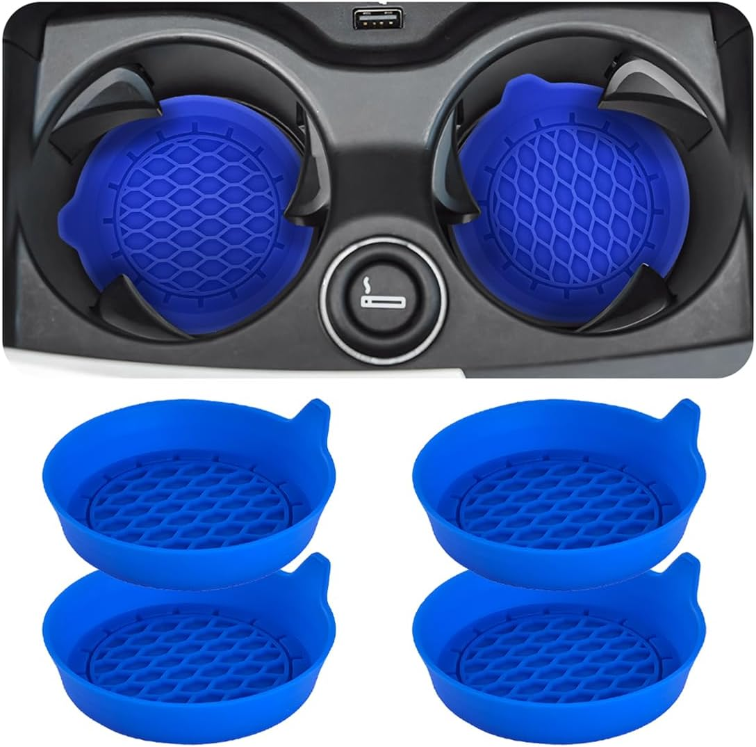 4PCS Car Cup Holder Coasters, Silicone Non-Slip Vehicle Cup Recessed Mats, Sift-Proof Automotive Interior Drink Insert Decor Accessories, Universal for SUV, Sedan, Truck (Black)