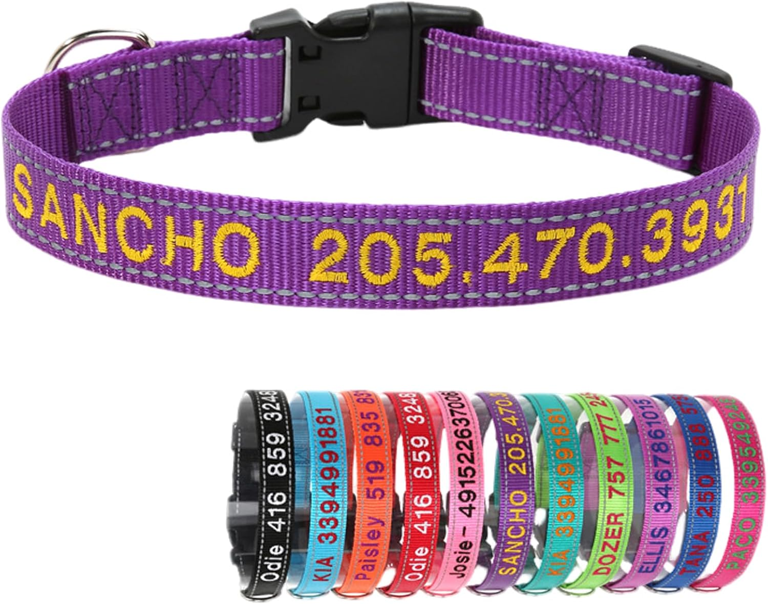 Yonsbox Orange Reflective Custom Personalised Dog Collar Embroidered with Name Phone Number Quick Release Buckle for Boy Girl Small Medium Large Dogs image number 4