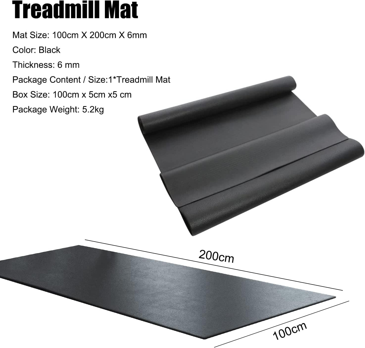 Non-Slip Commercial Treadmill Mat, 2M X 1M X 6Mm Exercise Equipment Mat, Bike Bicycle Trainer Floor Protector Mat,High Density, Noise Reduction, Fitness Gym Mat for Fitness & Exercise Equipment image number 1