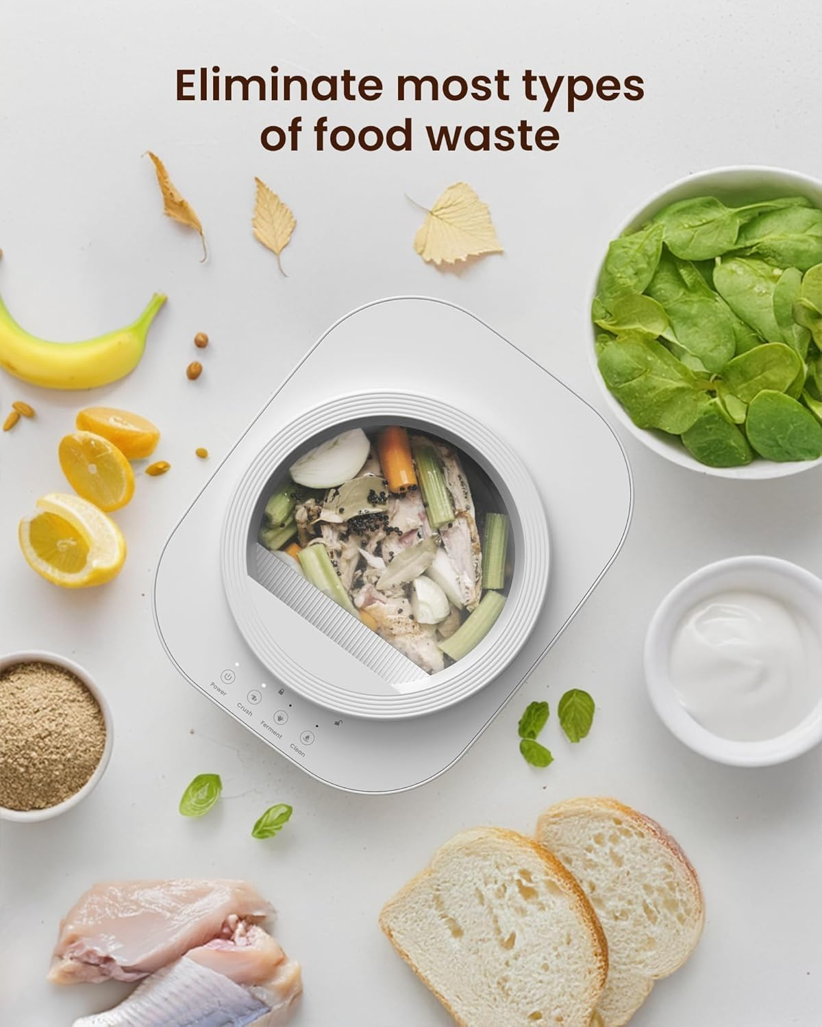 Electric Composter for Kitchen, 4L Smart Countertop Compost Bin, Odorless | Low Noise | Auto-Cleaning | Turn Food Waste into Fertilizer within 3 Hrs, Indoor Food Waste Compost Machine, White