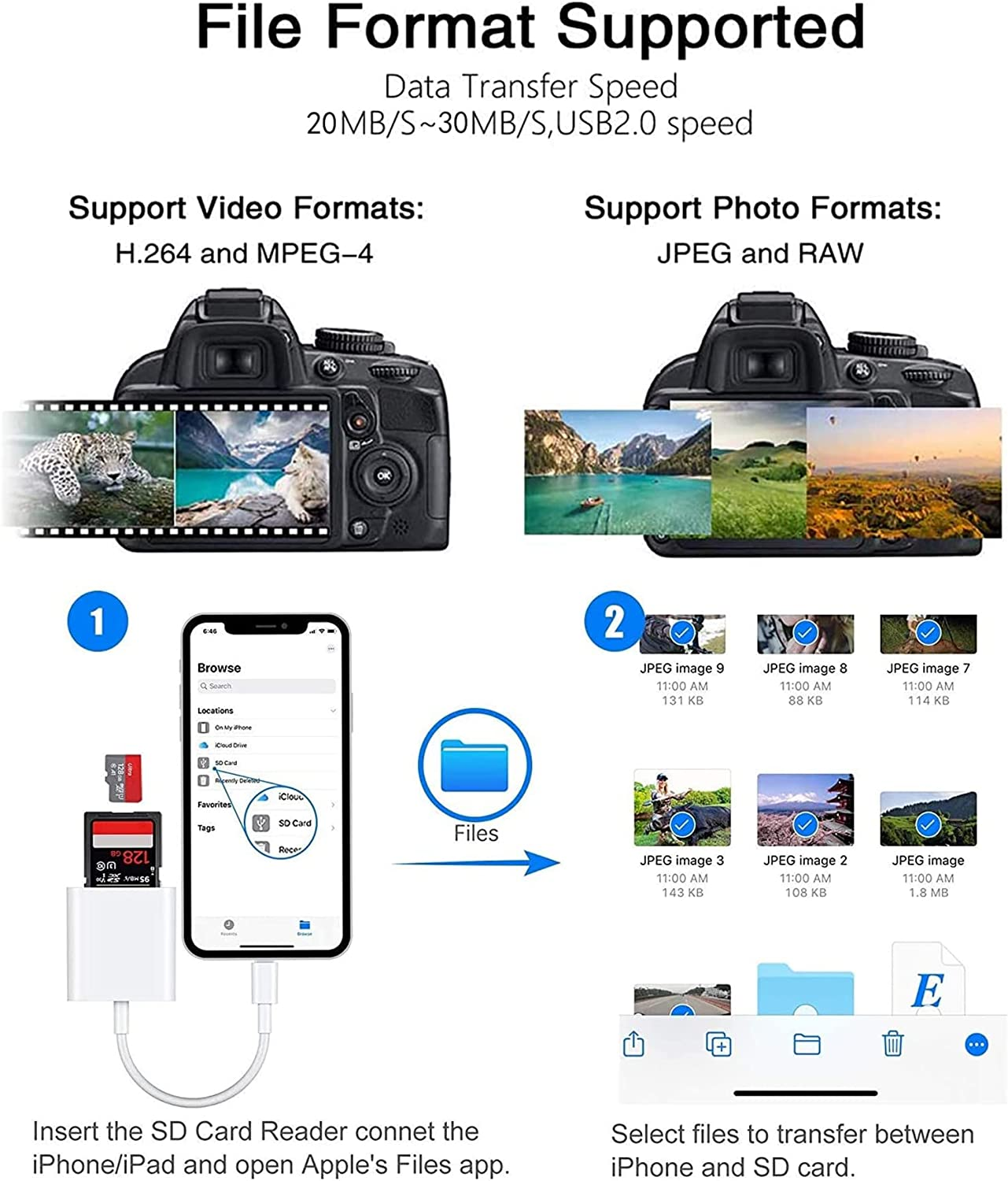Apple Lightning to SD & TF Card Dual Slot Reader for Iphone/Ipad, 2 in 1 Micro SD TF Trail Camera Viewer Memory Card Adapter, Plug and Play. image number 2