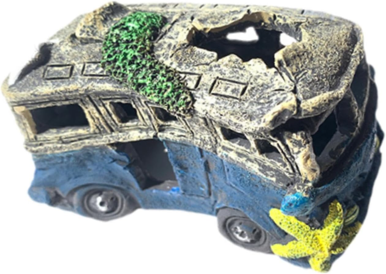 Fzaqwen Fish Tank Ornament Featuring Auto Wreck for Betta and Prawn, School Bus - Car image number 5