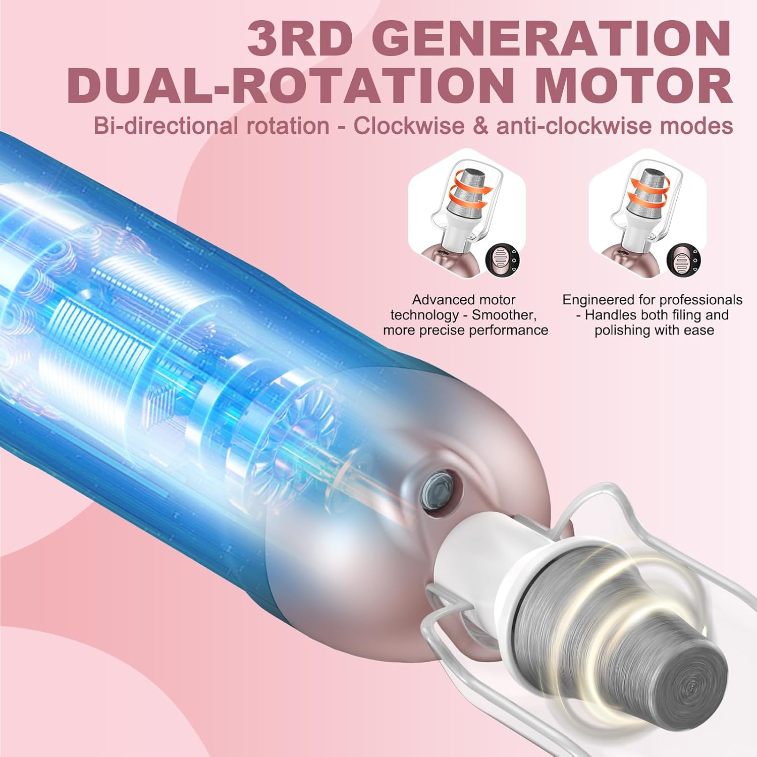 Electric Nail File & Drill Kit: Pedicure Sets for Feet & Hands Care with Electric Nail Drill, 9 Attachments for Pain-Free Trimming, Buffing & Shaping | 5 Speeds, Pedicure Tools & Nail Kit Manicure Set image number 3