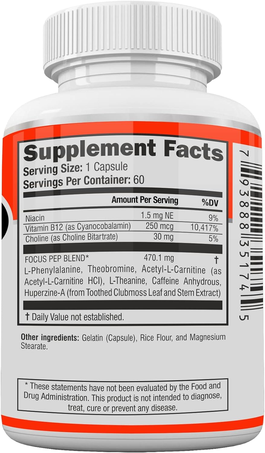 Focus Pep 2 Pack- over the Counter Stimulants to Speed up Naturally: Study Alternative and Energy for Nootropic Brain Boosting, 120 Pills image number 3