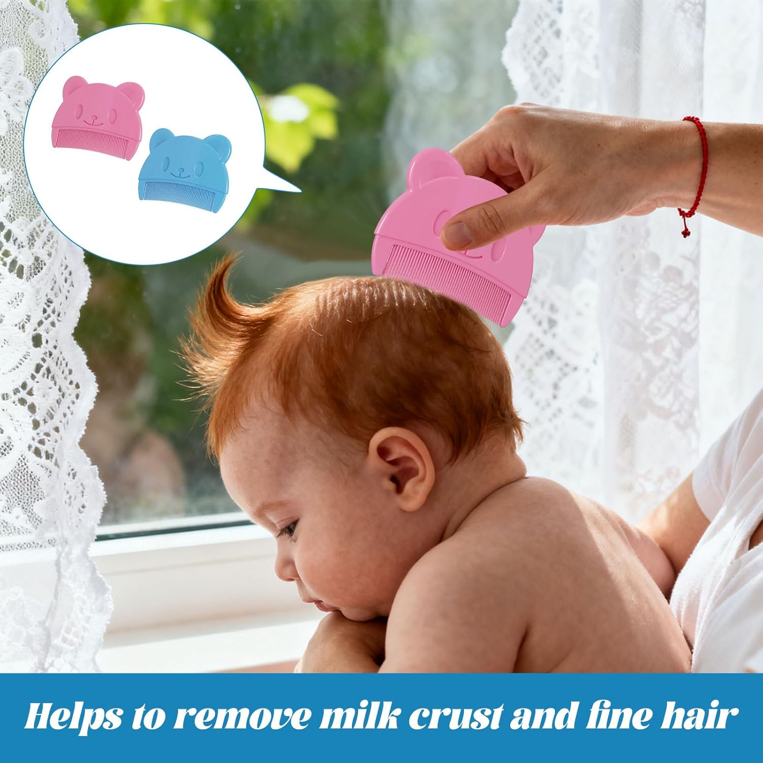 Cradle Cap Brush, 4Pcs Cradle Cap Comb, Baby Comb, Baby Hair Comb, Hair Brush Set, Fetal Dirt Removal, Infant Scalp Massager, Suitable for Toddler, Newborns Bath (Blue + Pink) image number 3