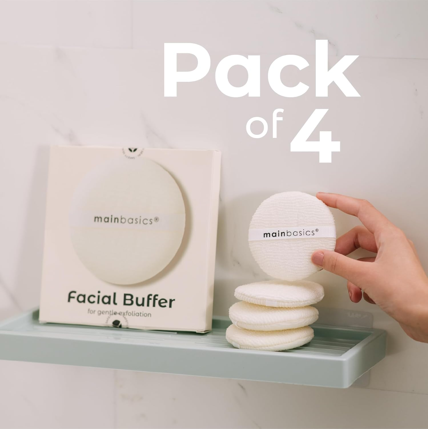 Mainbasics Face Scrubber Exfoliator Pads (4-Pack) - Exfoliating Facial Cleansing Buffing Sponge