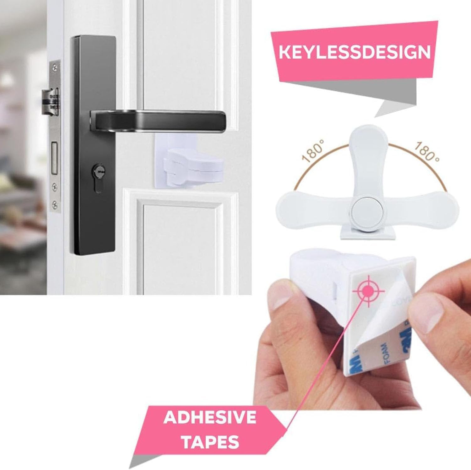 Shengsenfu Childproof Door Lever Lock, Baby Safety Door Handle Lock, Easy to Install and Use 3M Adhesive No Tools Need or Drill, Child Safety Locks for Doors, Baby Proof Door Handle Lever, Lever Locks image number 6