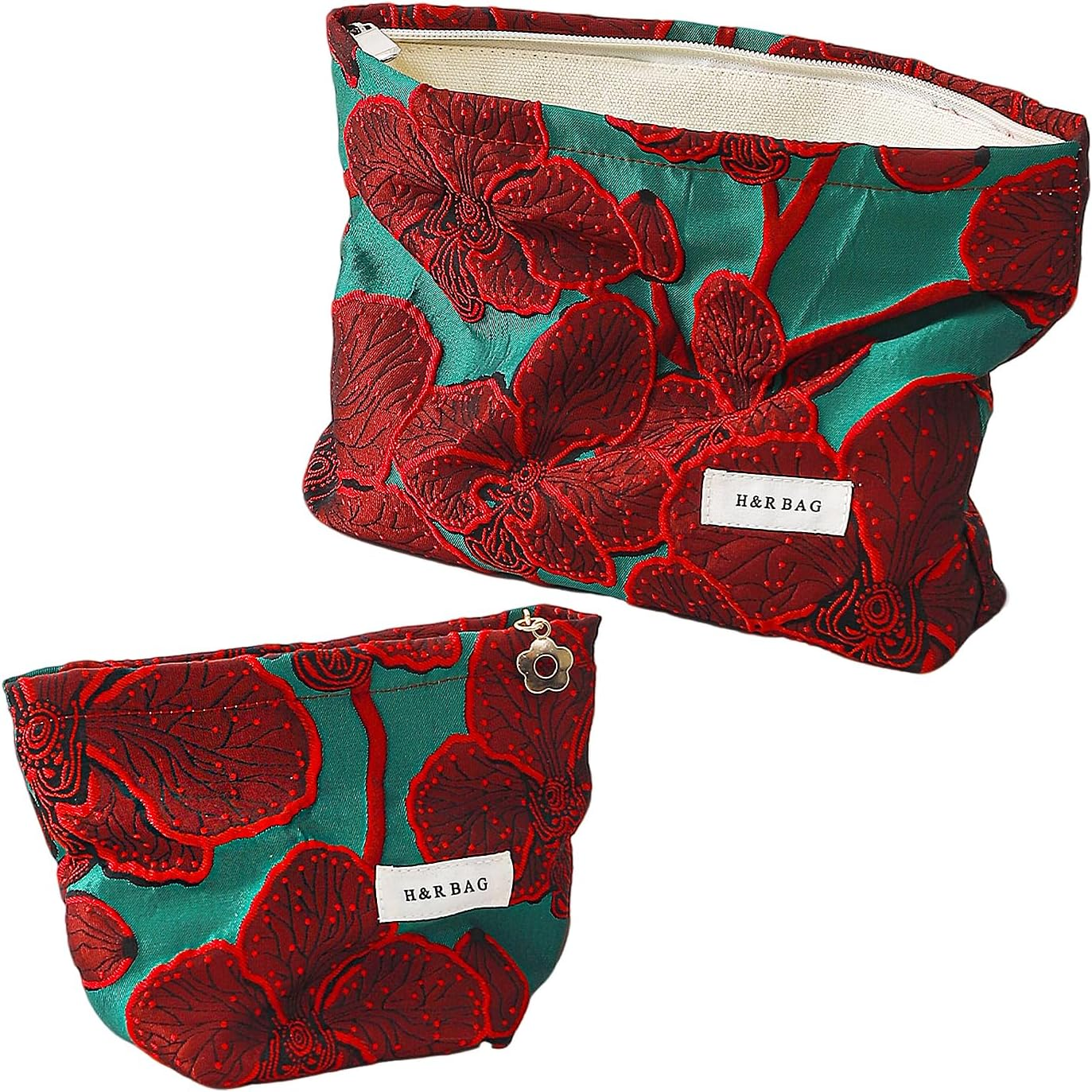 [2-Pack] Vintage Chinese Red Jacquard Makeup Bags Set - Large & Small Travel Cosmetic Organizer Pouches for Women (17Cm & 26Cm) image number 2