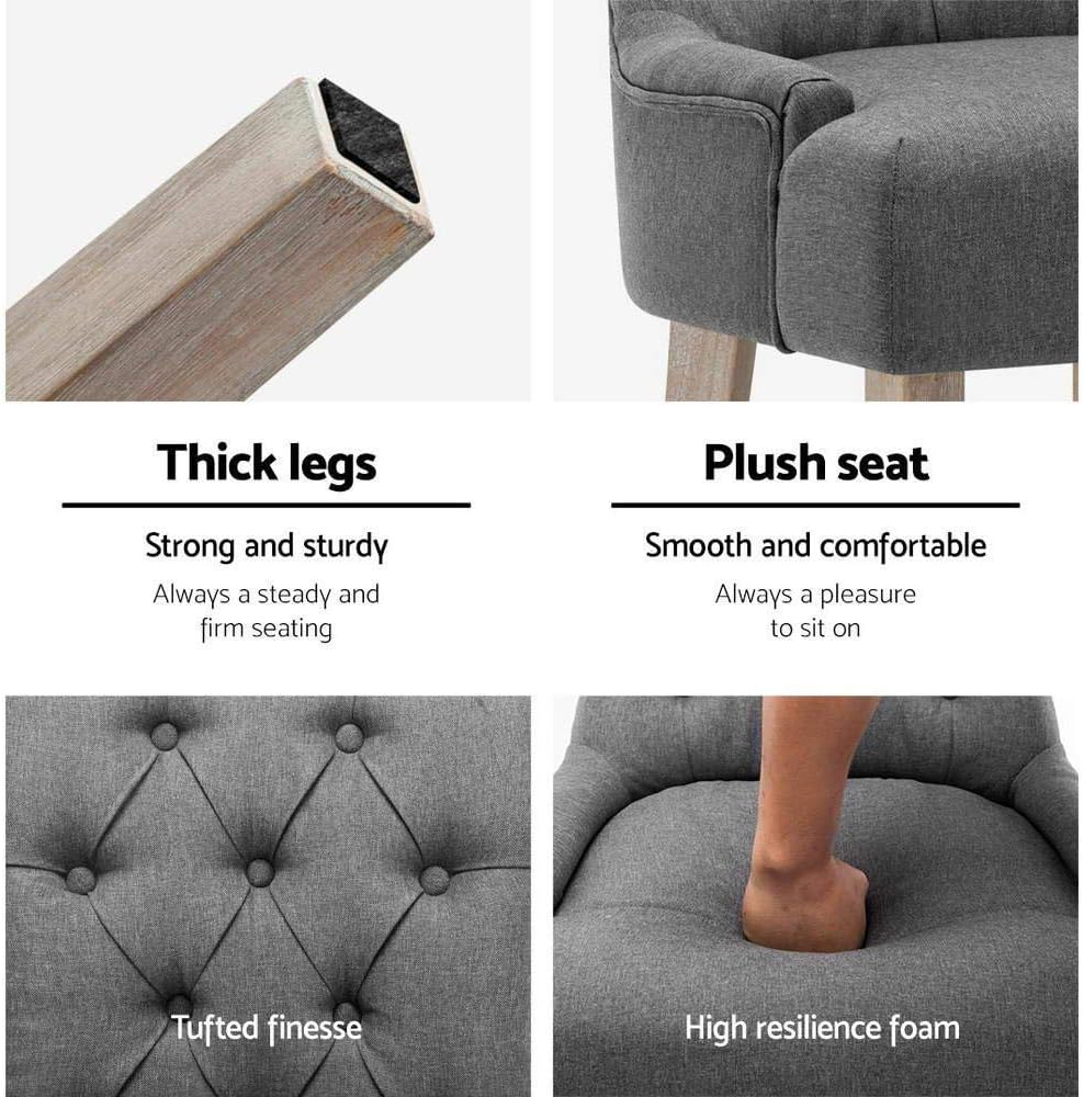 Artiss Dining Chairs Set of 2 Grey Fabric Esright Chair Nursing Seats Reading Seating Home Living Room Bedroom Kitchen Cafe Office Furniture, Cayes French Provincial Design, in 49Cm Seat Height - Velvet Grey image number 2