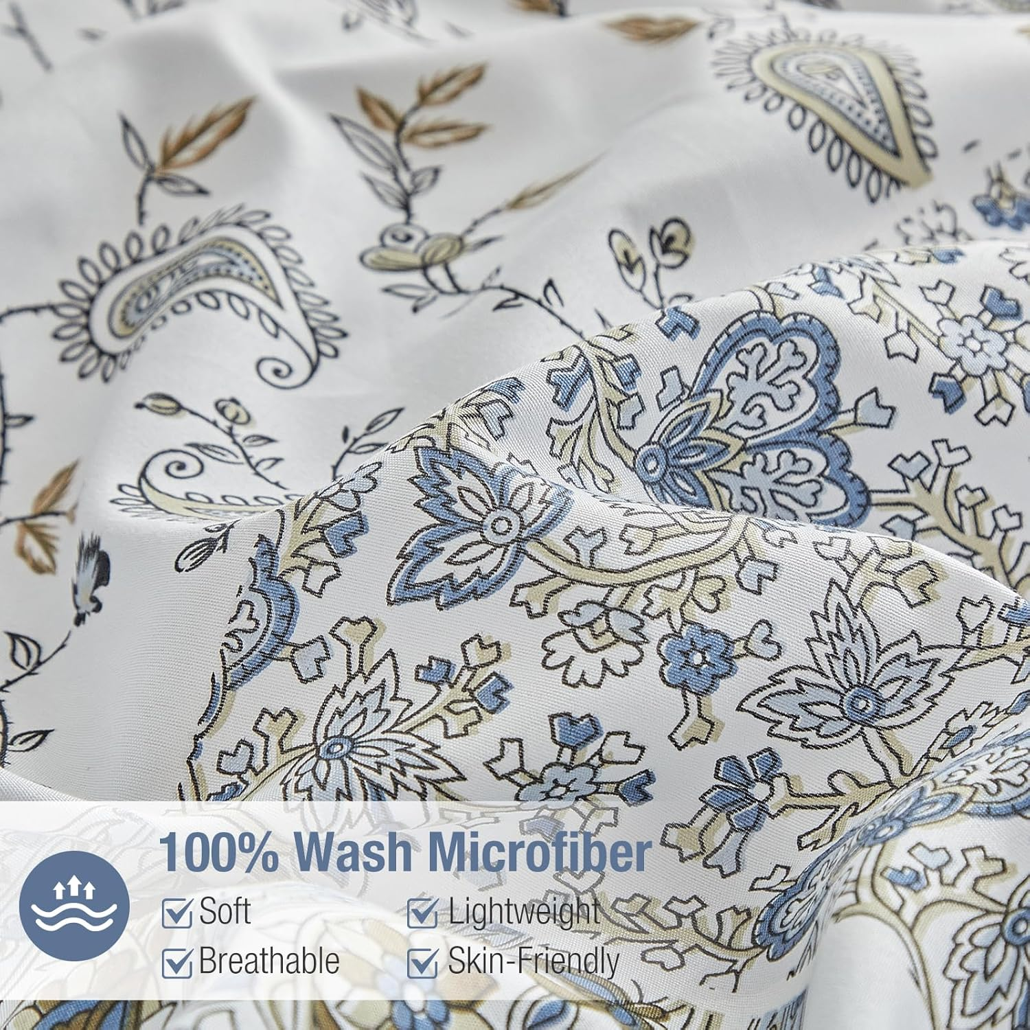 Tokokimo Duvet Cover 220 X 240 Cm with 2 Pillowcases 65 X 65 Cm - Bohemian Patchwork Floral Pattern - 100% Microfibre Bedding Set 220 X 240 Cm for Adults with Zips Blue image number 6