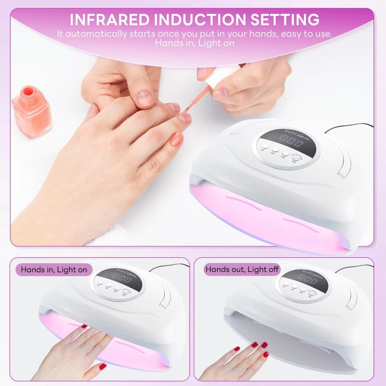 320W UV LED Nail Lamp, Professional UV Nail Dryer Light with 84Pcs LED Beads, Fast Gel Curing 4 Timer Setting Auto Sensor, Portable Handle Gel Polish for Salon and Home Nail Art Tools