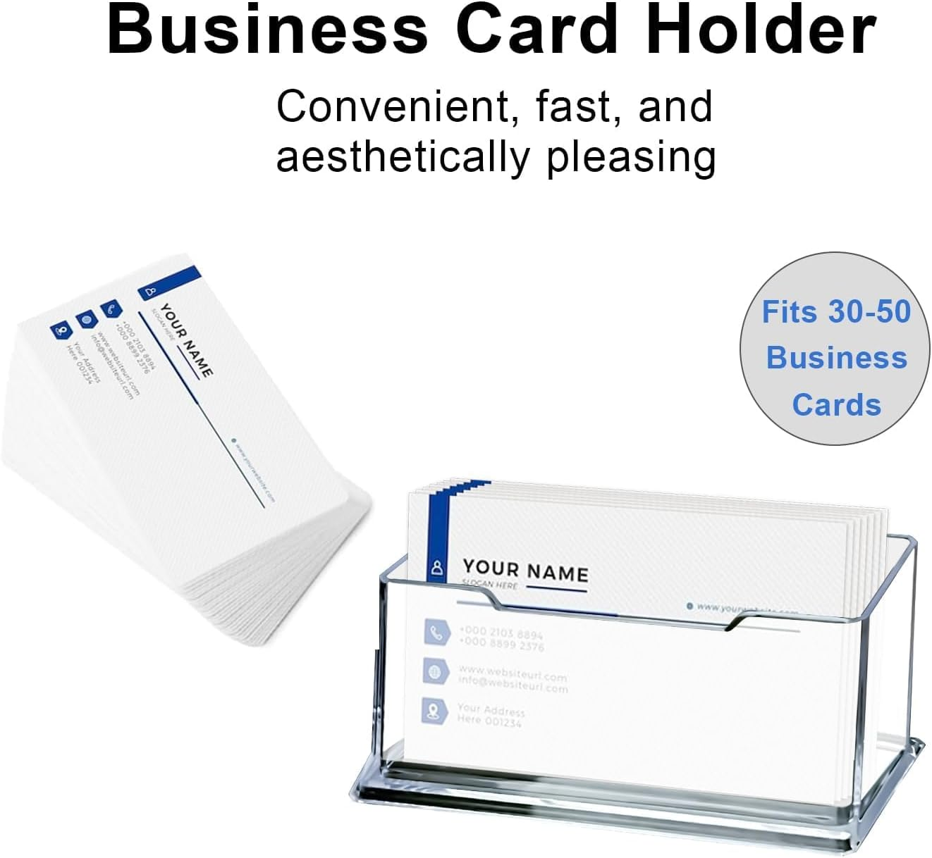 8Pcs Business Cards Holder,Funcyboo Business Card Holder Stand Business Cards Organizer Acrylic Business Card Holder Sticker Display Stand for Home Office Desktop Countertop.Fits 30-50 Business Cards image number 3