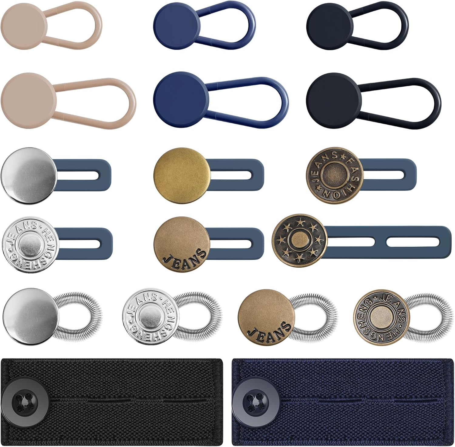 Ceryvop 12PCS Button Extenders for Jeans, Pants Waist Button Extender for Women Men, 3 Colors Pant Waistband Expander, Pants Waist Extension 1-1.4 Inches