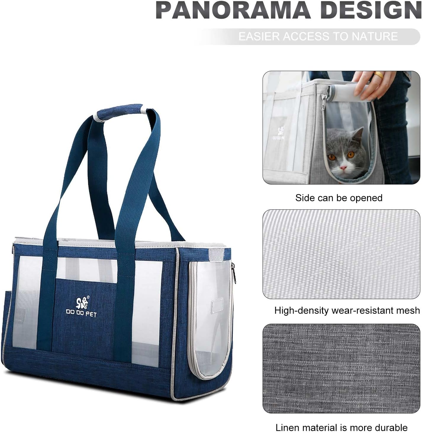 PETCUTE Pet Carry Bag for Dogs and Cats with Removable Mat, Cat Carrier Bag with Side Pockets, Safety Lead, Breathable Carry Bag for Small Dogs, Airline Approved image number 4