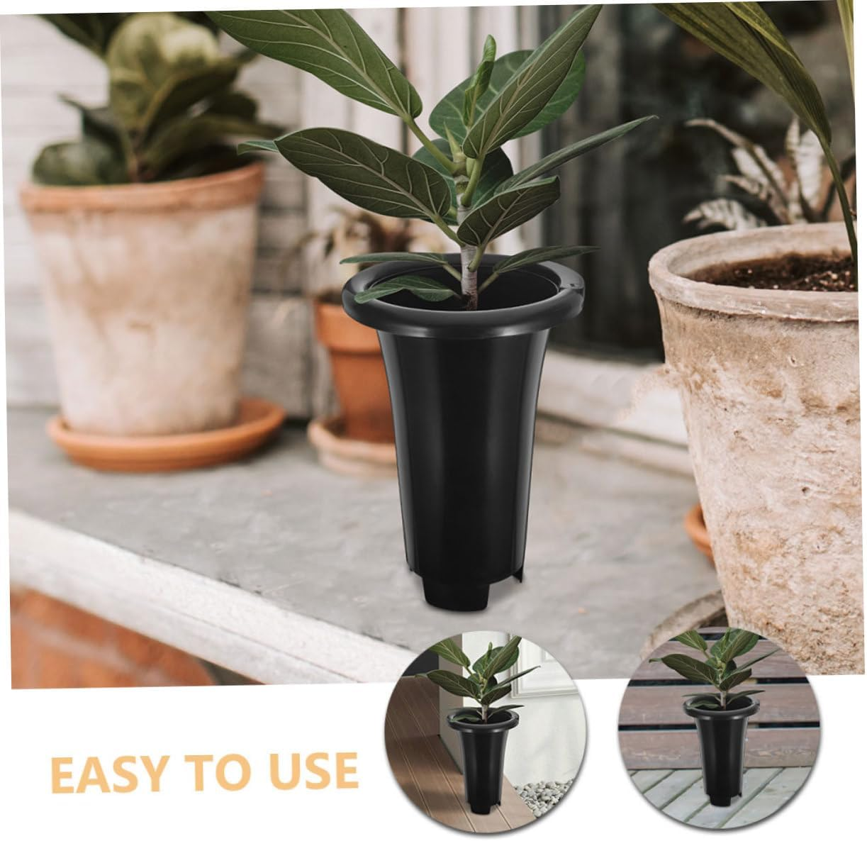 10Pcs Black Plastic Nursery Pots Thickened Large Plant Propagator Pots for Orchids Indoor Outdoor Gardening image number 2