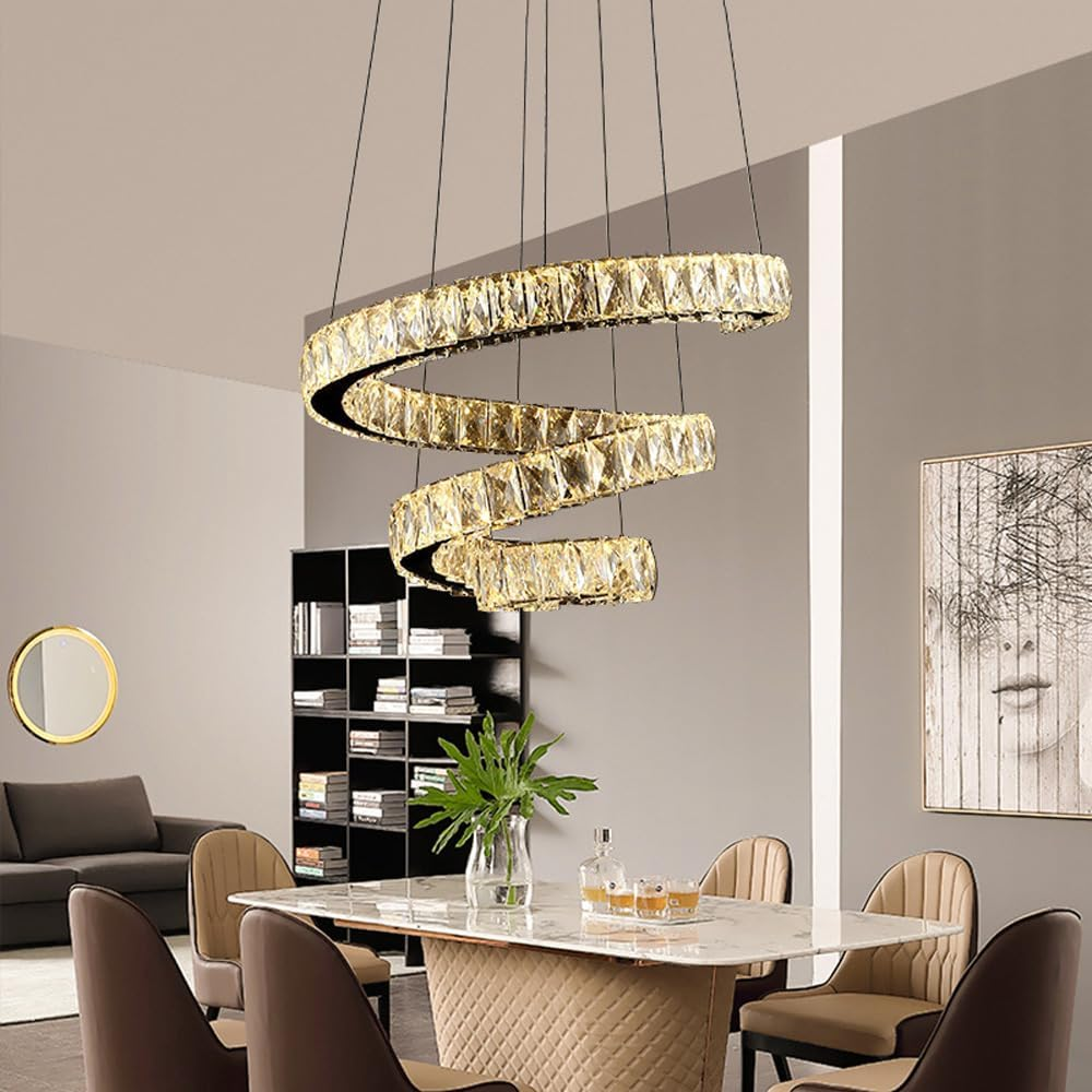 Crystal Chandelier - Large LED Pendant Light for High Ceilings, Adjustable Foyer Lighting Fixture for Staircase, Entryway, Living Room, Dining Room, Kitchen, Bedroom WFJ image number 1