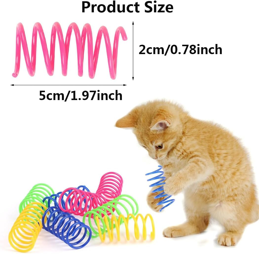 Idopick 40 Pack Cat Spring Toys, 2Inch Creative Toy Plastic Colorful Kitten Spiral Spring Durable Cat Plastic Coil Indoor Interactive Toy for Swatting, Biting, Hunting Chasing Bitingt Toys