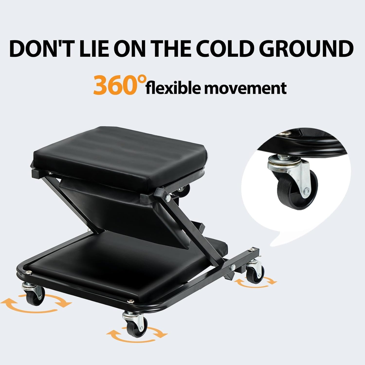 36" Mechanic Creeper, Car Maintenance Deck 2 in 1 Rolling Folding Car Z-Creeper Seat Adjustable Roller Garage Chair, Lay down or Sit