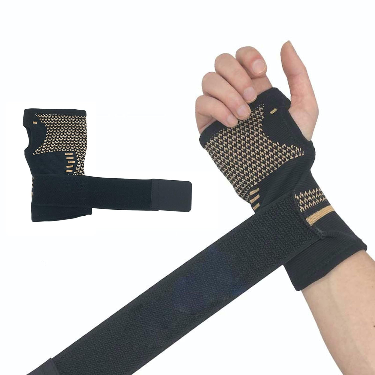 1 Pair Copper Compression Arthritis Gloves Fingerless with Band - Warmth Therapeutic Gloves for Pain Relief, Improve Circulation in Wrist & Hand, Wrist Brace Support for Carpal Tunnel & Sprain (S Size ) image number 1