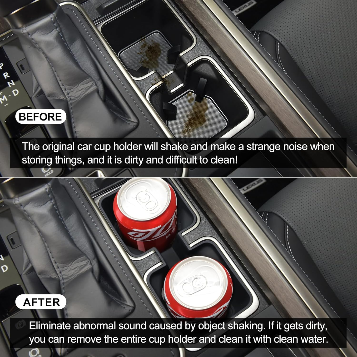 Smabee Center Console Cup Holder Insert for 2024 2025 Lexus GX 550 GX550 Accessories Silicone Drink Organizer Interior Black image number 3