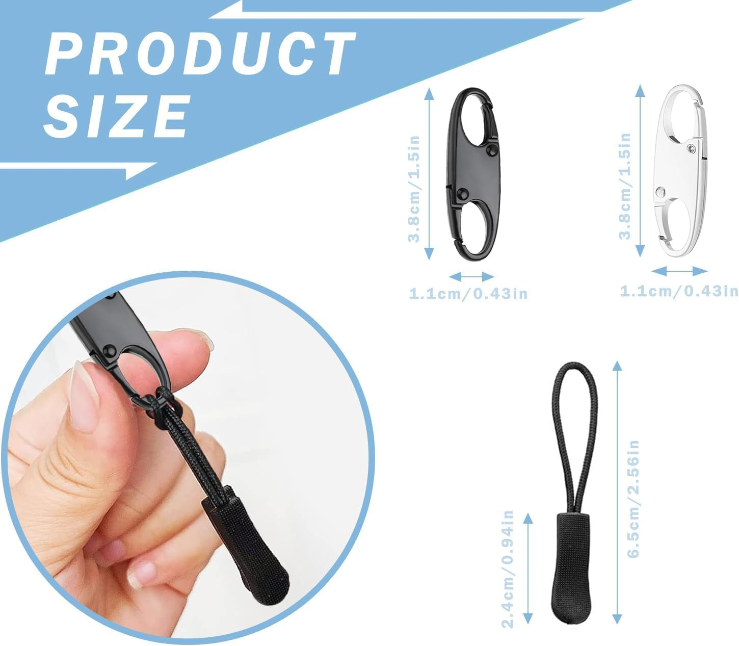 Zipper Clip Theft Detterent - anti Theft Zipper Locks Keep the Zipper Closed Backpacks, 6 Pack Easy Clip Black & White, Nylon Cord Zipper Pulls 6 Pack (6 Pcs Silver, Oval Double Open) image number 3