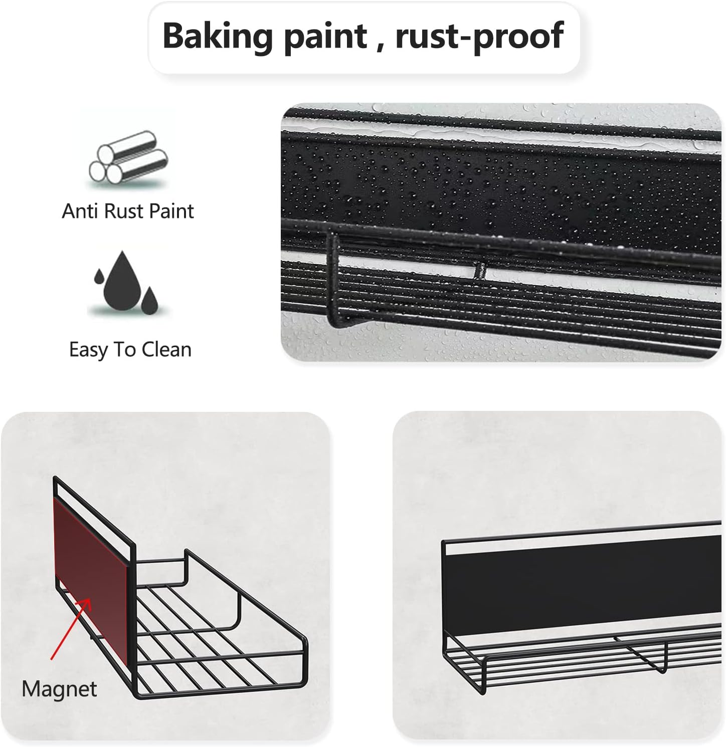 4 Pack Magnetic Spice Rack for Refrigerator,Spice Storage Fridge Shelf for Kitchen Organizer,Easy to Use (Black, 4 Pack) image number 6