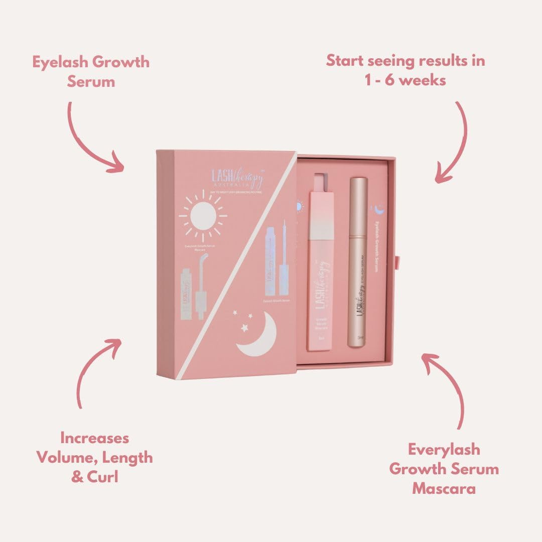 Lash Therapy Australia Day to Night Bundle Eyelash Growth Serum + Mascara, Eyelash Growth Serum + Waterproof Black Volume and Length Mascara, Cruelty Free image number 1