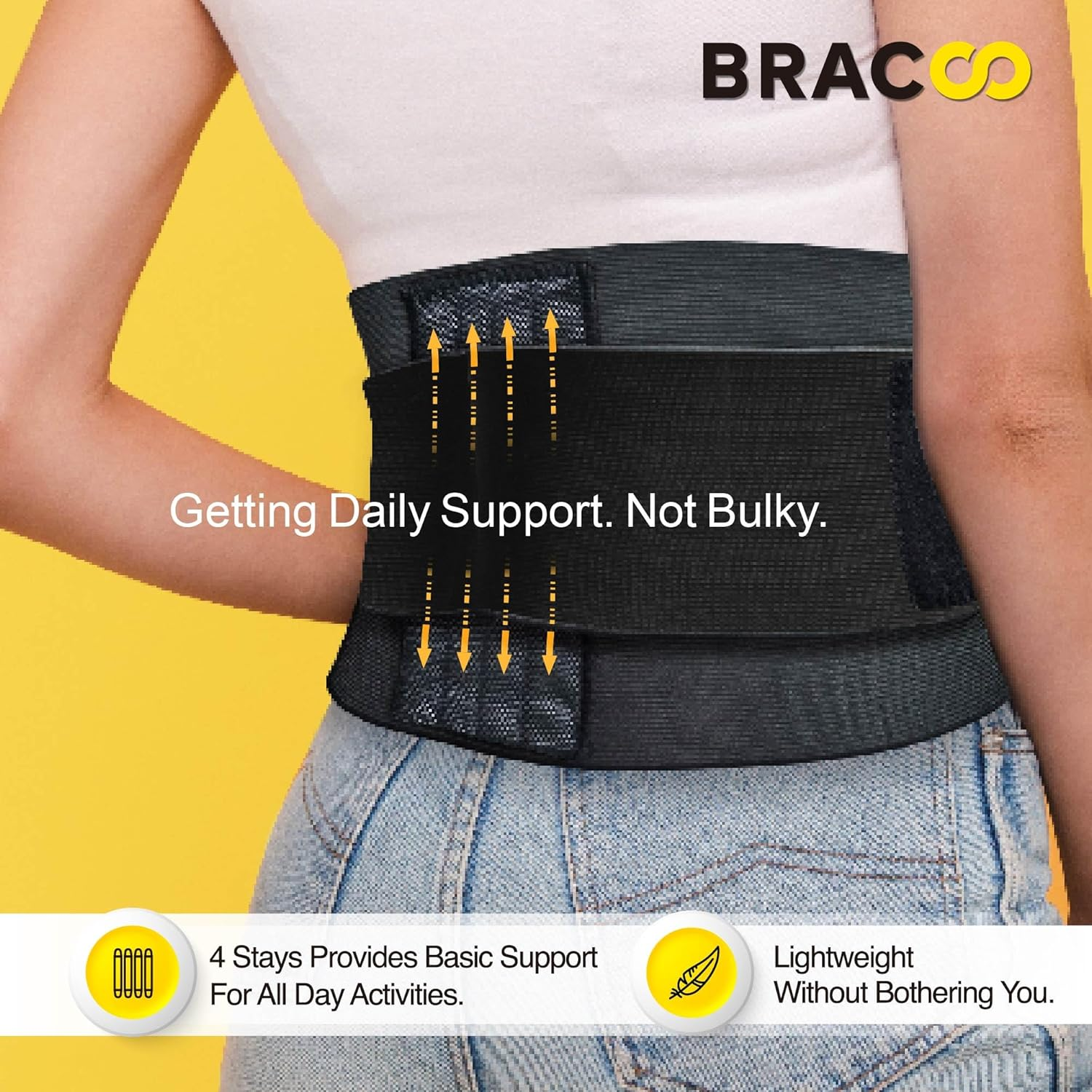 Bracoo Back Brace, Lower Back Support Belt, Lumbar Support for Lower Back Pain Relief, Breathable Lumbar Brace with 4 Stays for Sciatica, Backache, Injury, Gym, Sport, Work, BS33 image number 6