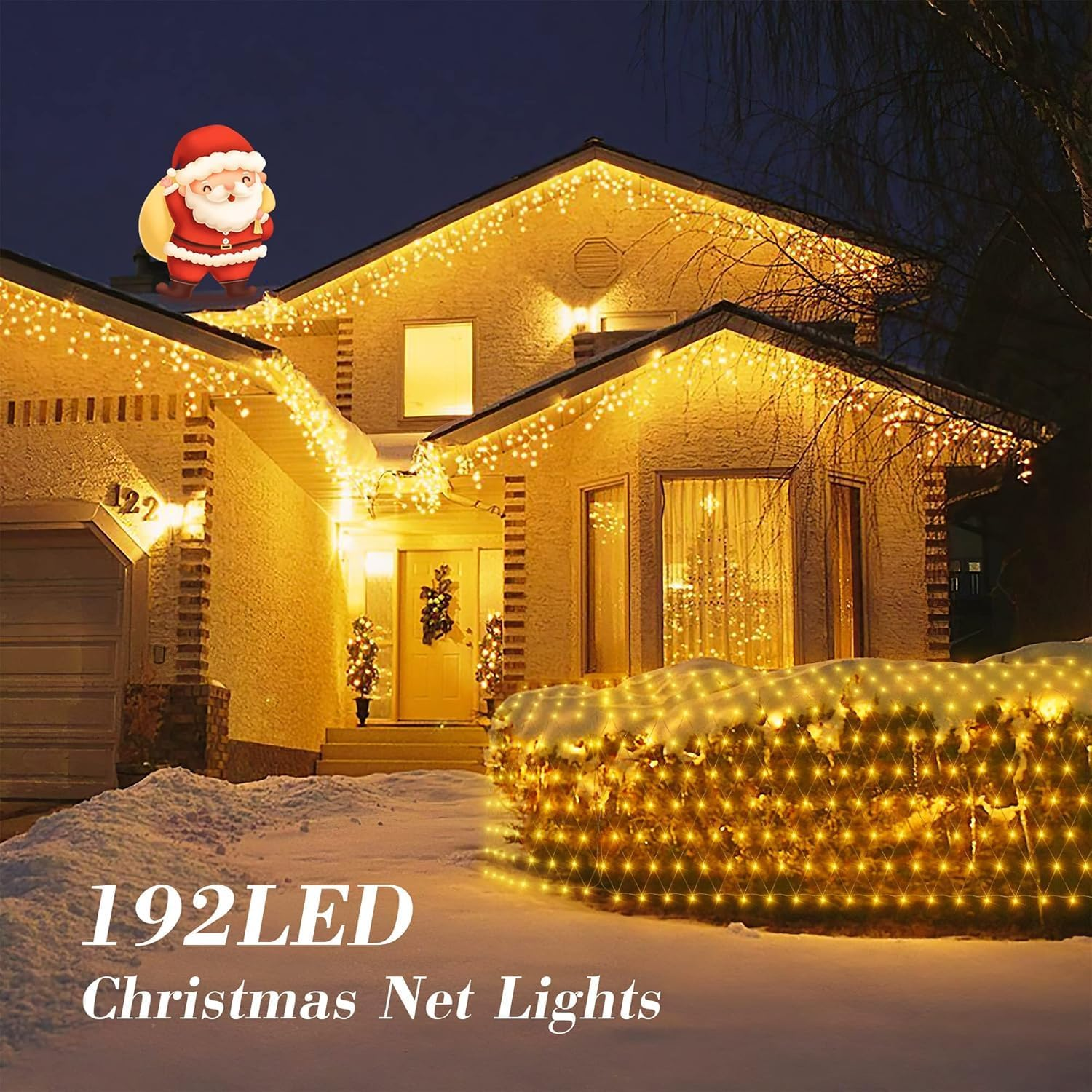 AODOO 192 LED Net Lights Outdoor Mesh Lights, 8 Modes Net Light for Bushes Plug In, Waterproof Christmas String Light for Bushes Ceiling Wedding Indoor Outdoor(9.8Ft X 6.6Ft,Warm White) image number 1