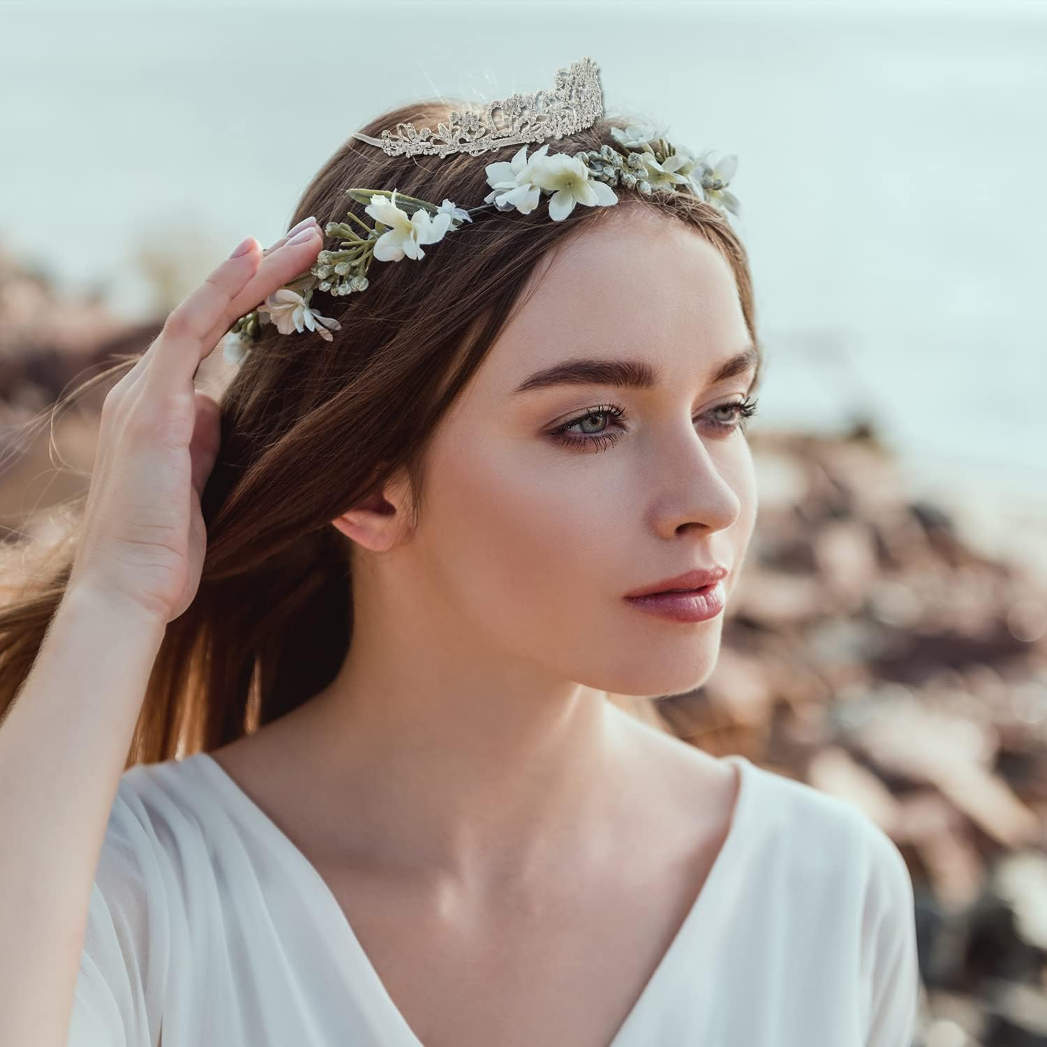 2Pack Prom King and Queen Crowns for Men Women Kings Crown Metal Crystal Tiara Crown for Women Men Bridegroom Bride Princess for Birthday Wedding Halloween - Gold image number 6