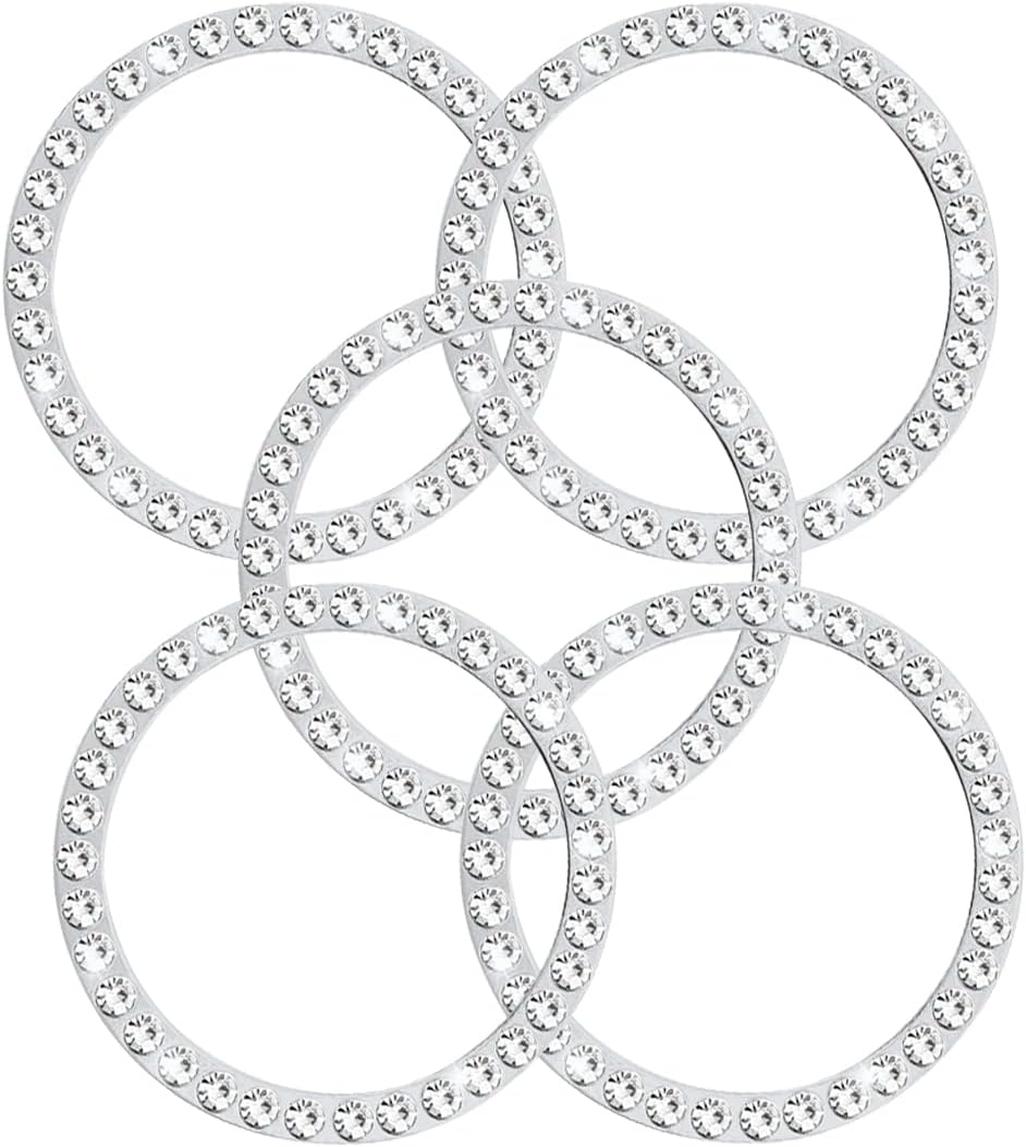 6 Pcs Bling Car Decor Crystal Rhinestone Ring Emblem Sticker, Engine Start Stop Decoration Ring Car Interior Accessories for Women, Push to Start Button Cover, Key Ignition & Knob Bling Ring, Silver image number 2