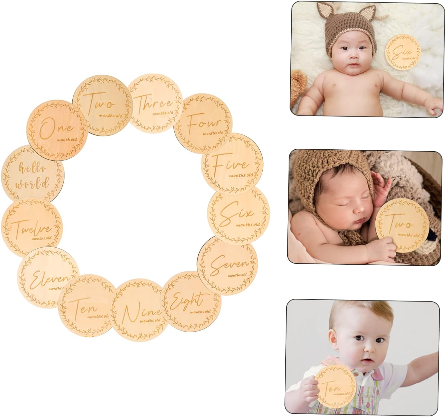 MERRYHAPY 13Pcs Wooden Commemorative Cards Milestone Wood Cards for Newborn for Parents Boy Photography Props Welcome