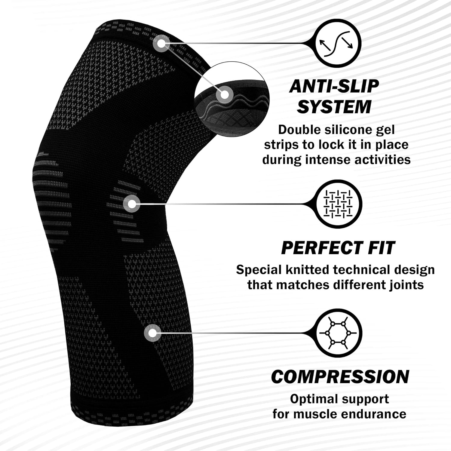 POWERLIX Knee Support for Women/Men, Knee Brace Compression Sleeve Support for Arthritis, Joint Pain, Ligament Injury, Meniscus Tear, ACL, MCL, Tendonitis, Running, Squats, Sports, Black, L image number 7